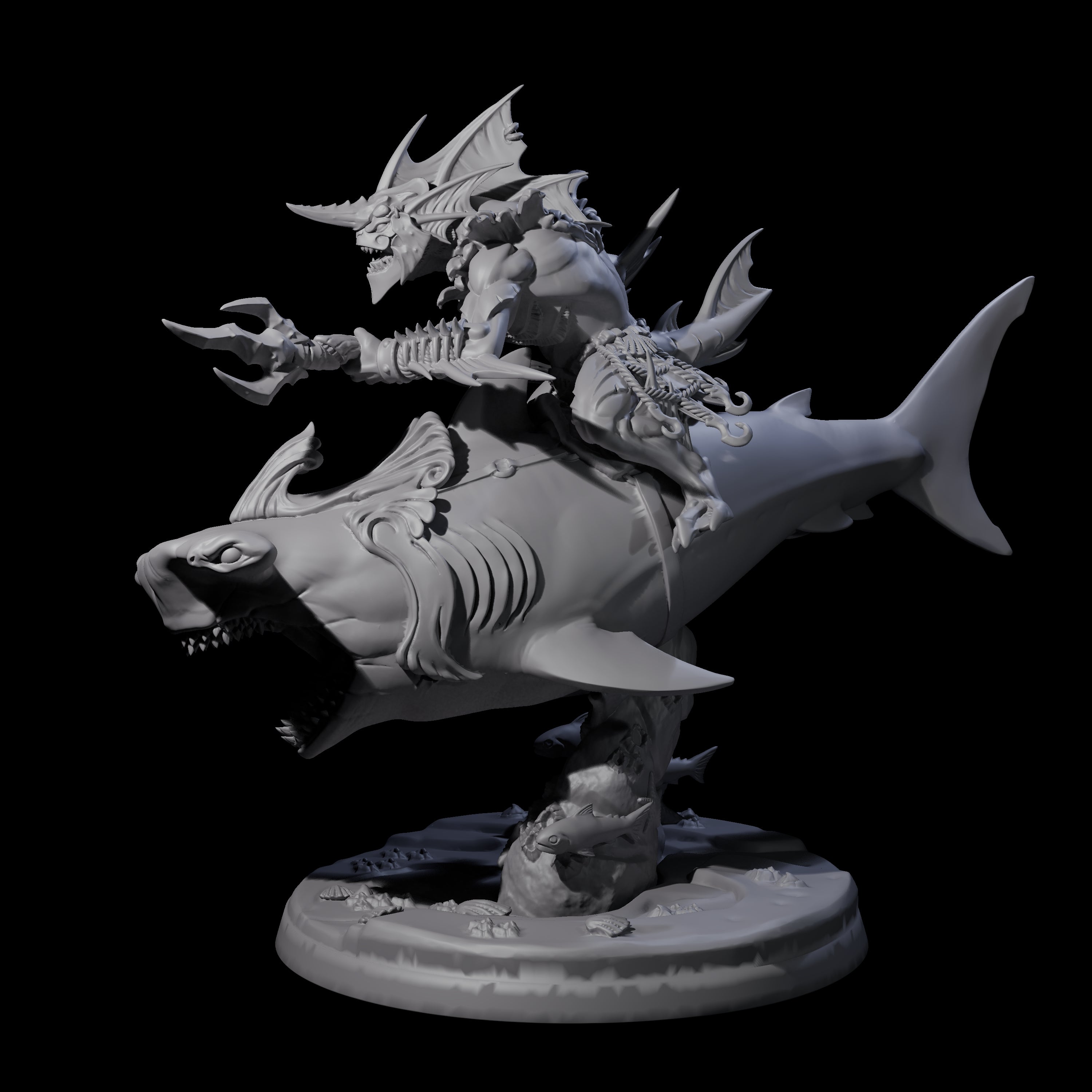 Dripping Sahuagin Warrior riding Shark C Miniature for Dungeons and Dragons, Pathfinder or other TTRPGs