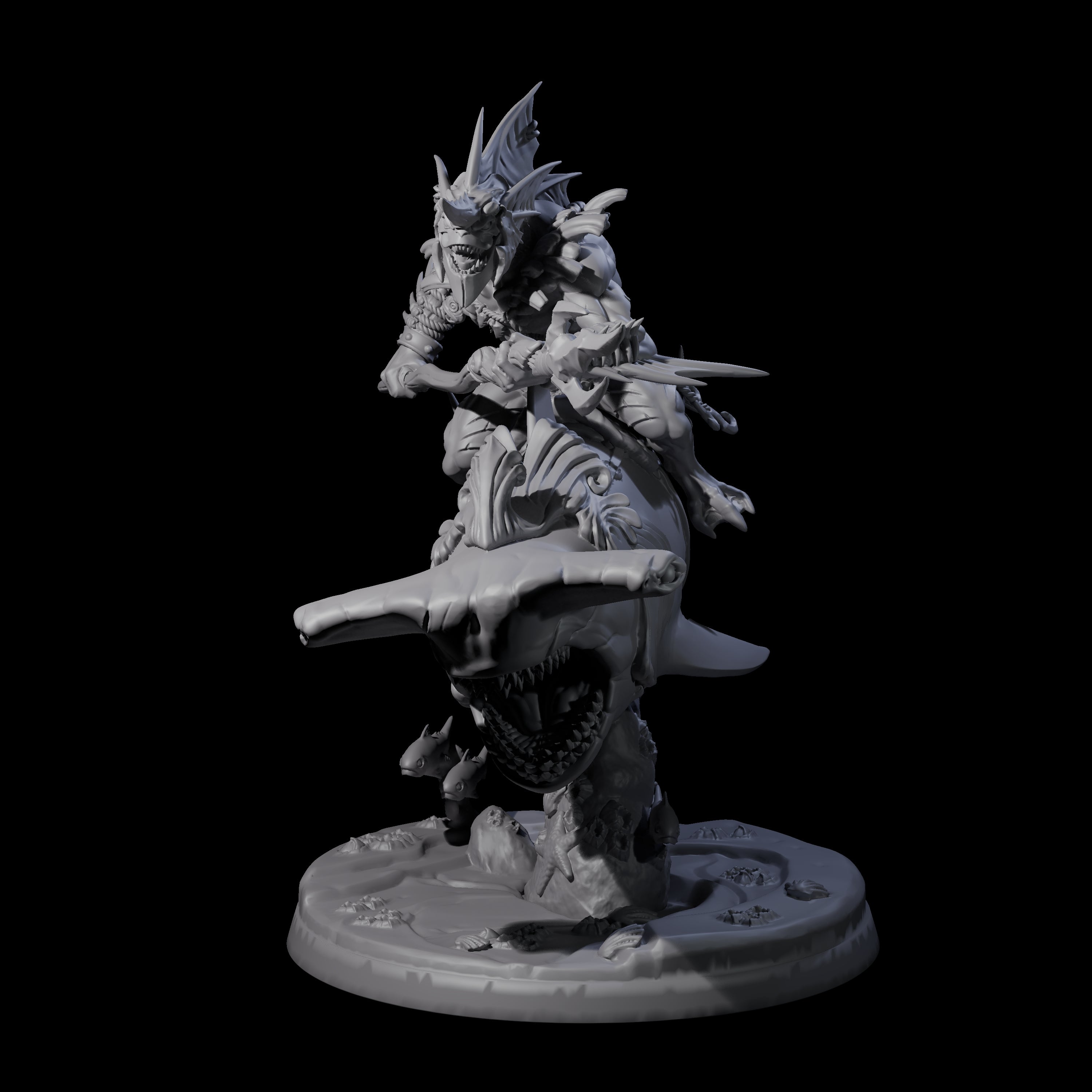 Dripping Sahuagin Warrior riding Shark C Miniature for Dungeons and Dragons, Pathfinder or other TTRPGs