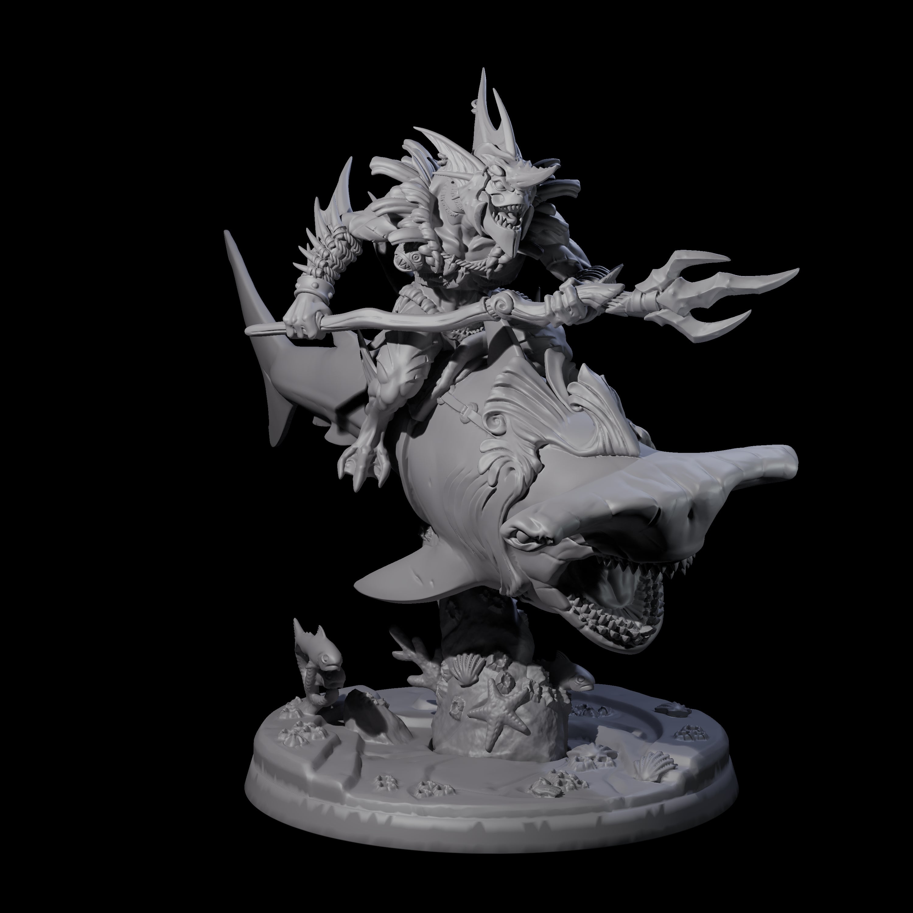 Dripping Sahuagin Warrior riding Shark C Miniature for Dungeons and Dragons, Pathfinder or other TTRPGs