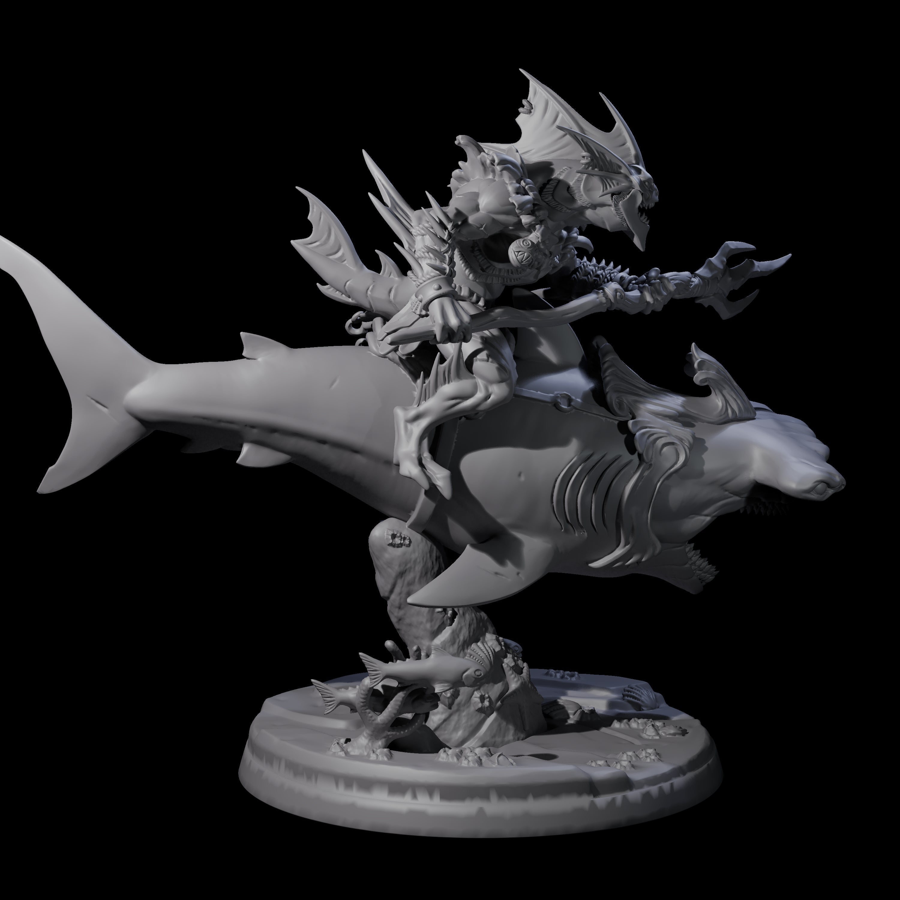 Dripping Sahuagin Warrior riding Shark C Miniature for Dungeons and Dragons, Pathfinder or other TTRPGs