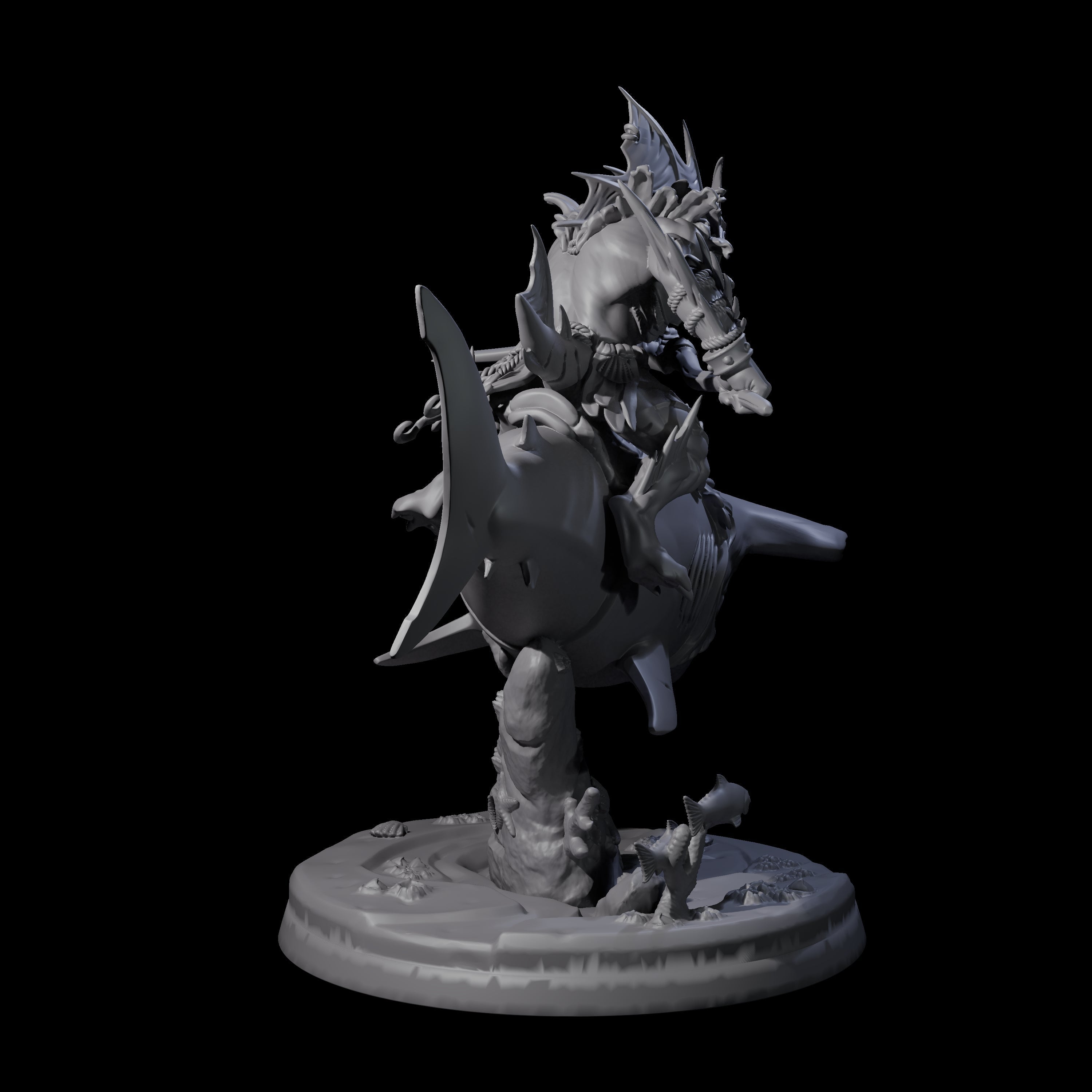 Dripping Sahuagin Warrior riding Shark C Miniature for Dungeons and Dragons, Pathfinder or other TTRPGs