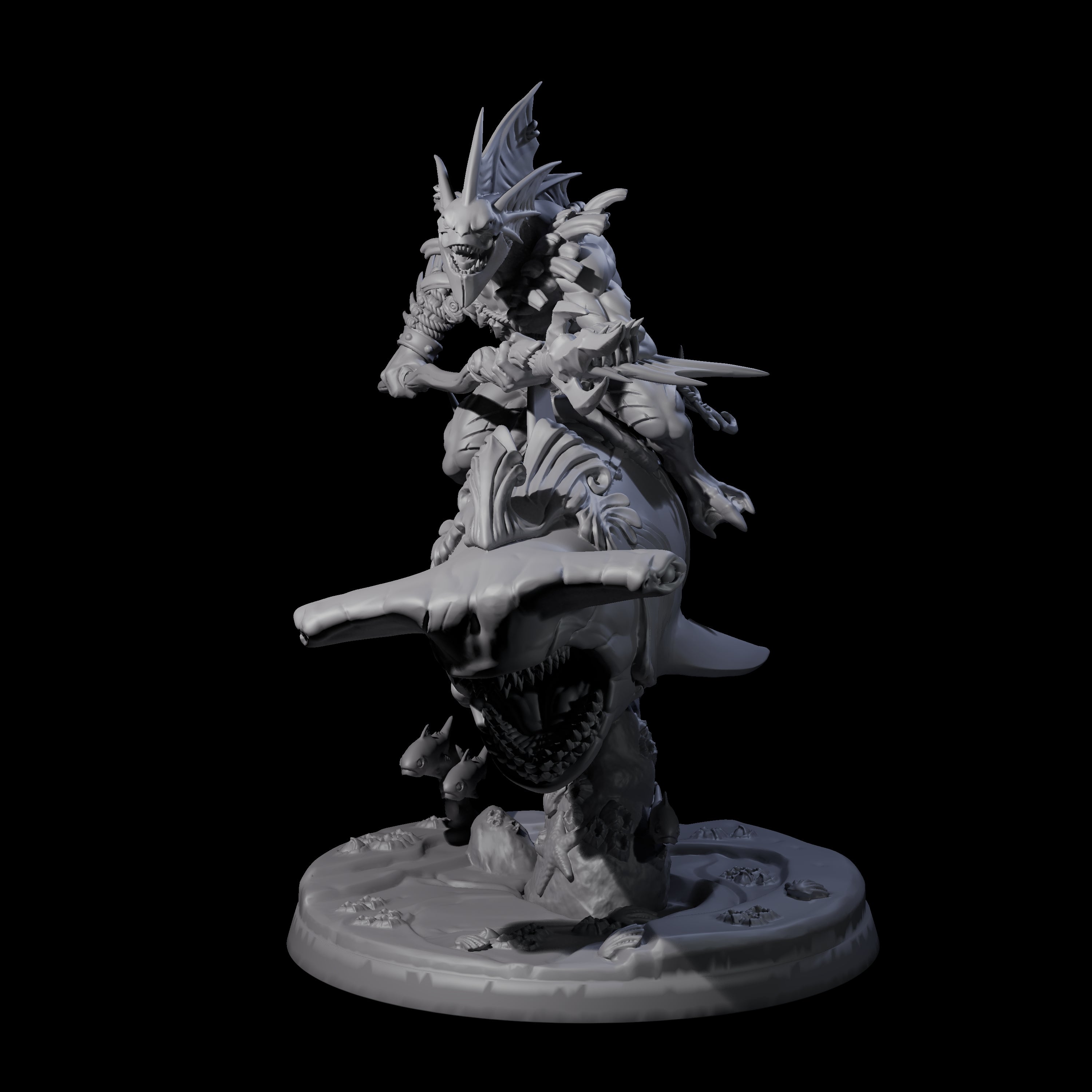 Dripping Sahuagin Warrior riding Shark C Miniature for Dungeons and Dragons, Pathfinder or other TTRPGs