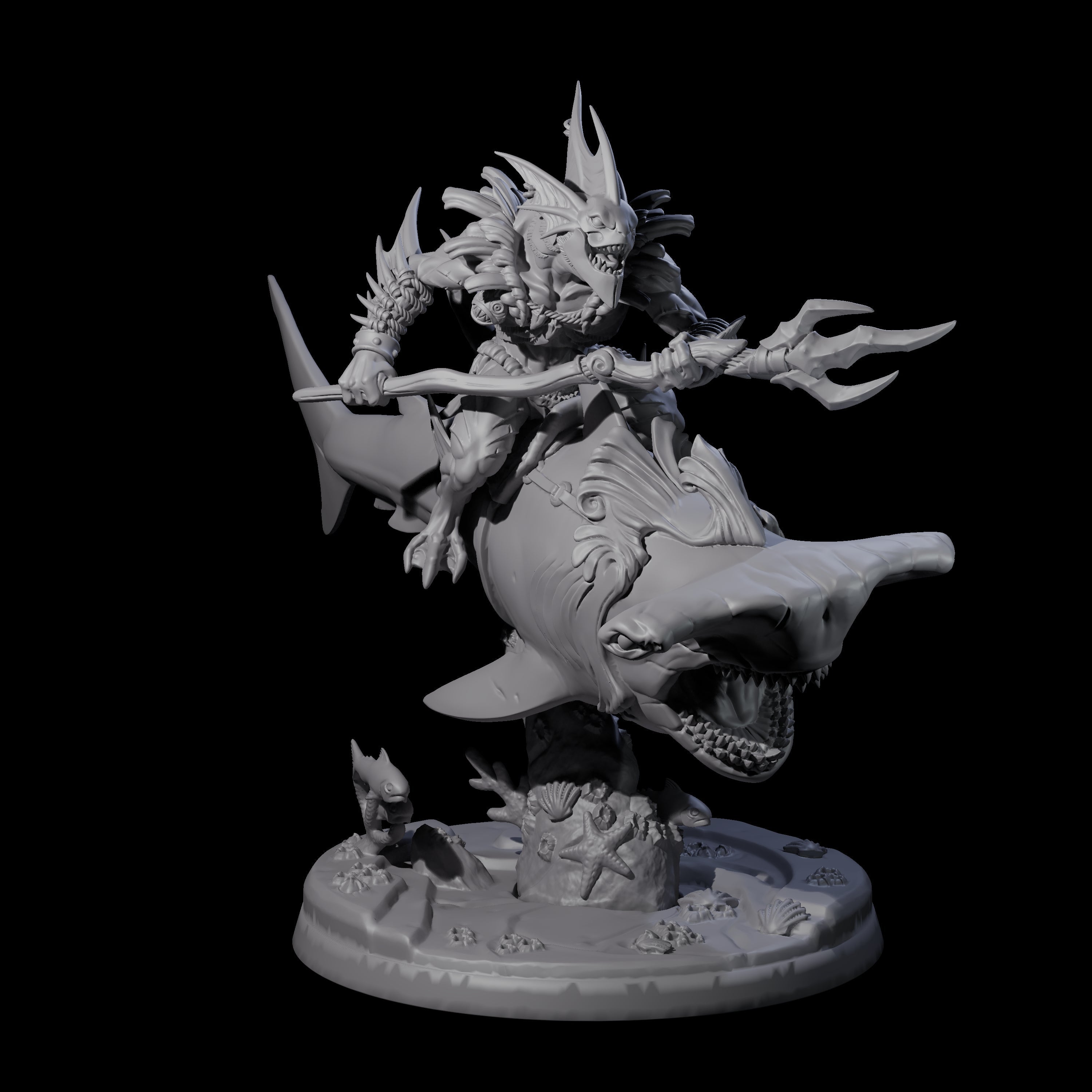 Dripping Sahuagin Warrior riding Shark C Miniature for Dungeons and Dragons, Pathfinder or other TTRPGs