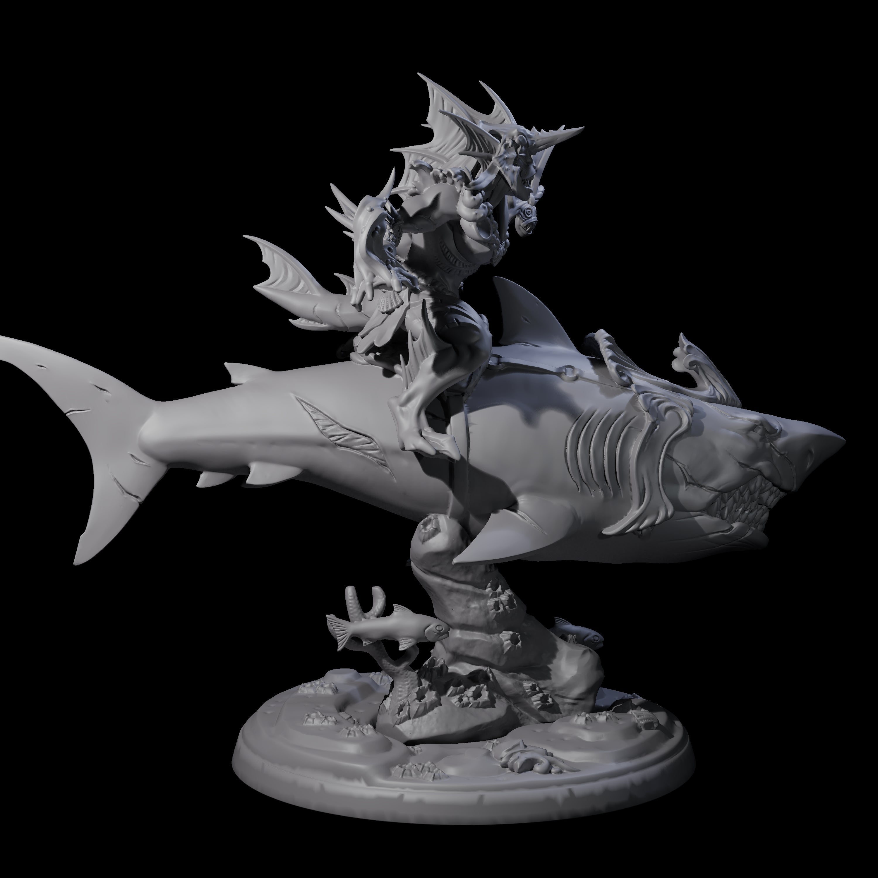 Dripping Sahuagin Warrior riding Shark D Miniature for Dungeons and Dragons, Pathfinder or other TTRPGs