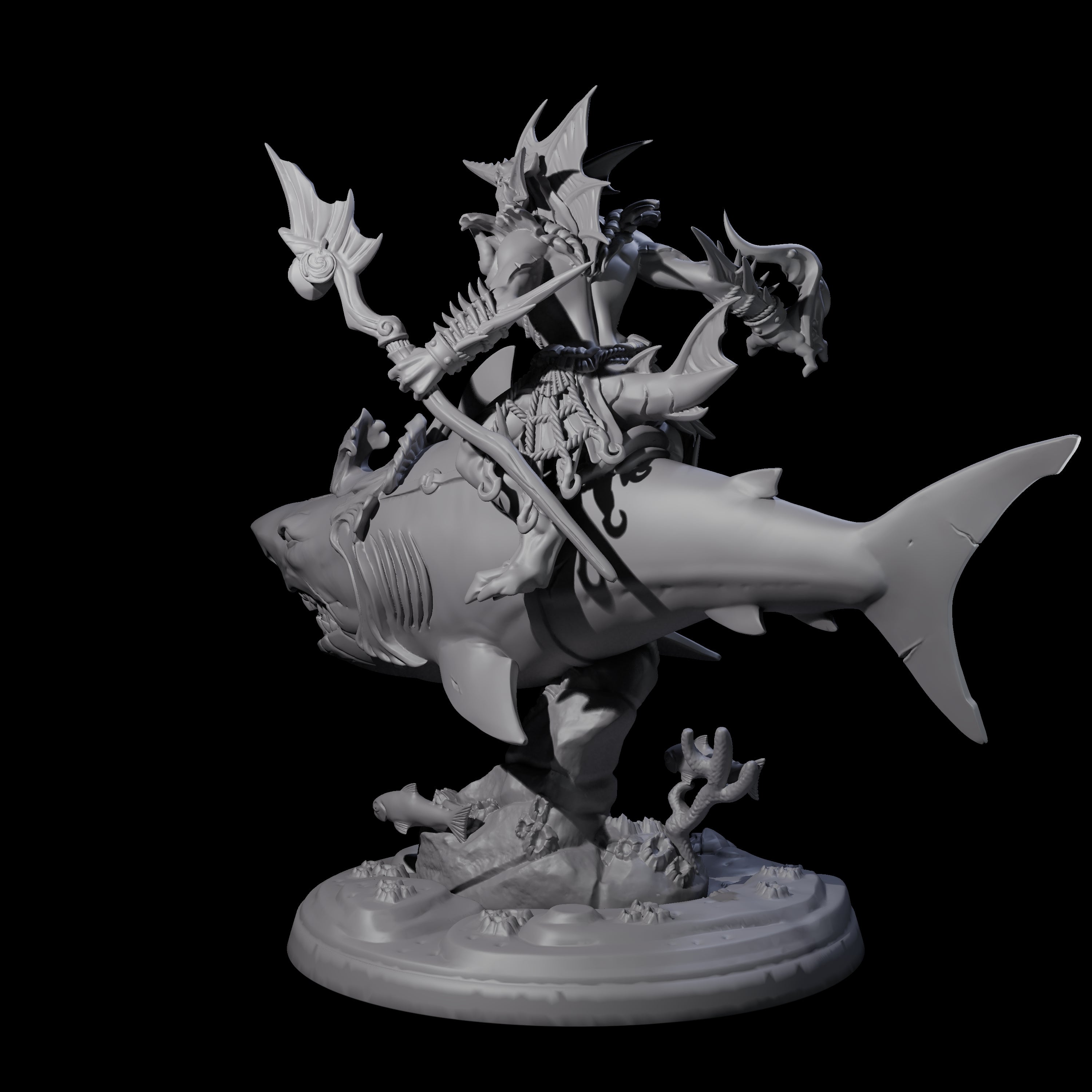 Dripping Sahuagin Warrior riding Shark D Miniature for Dungeons and Dragons, Pathfinder or other TTRPGs