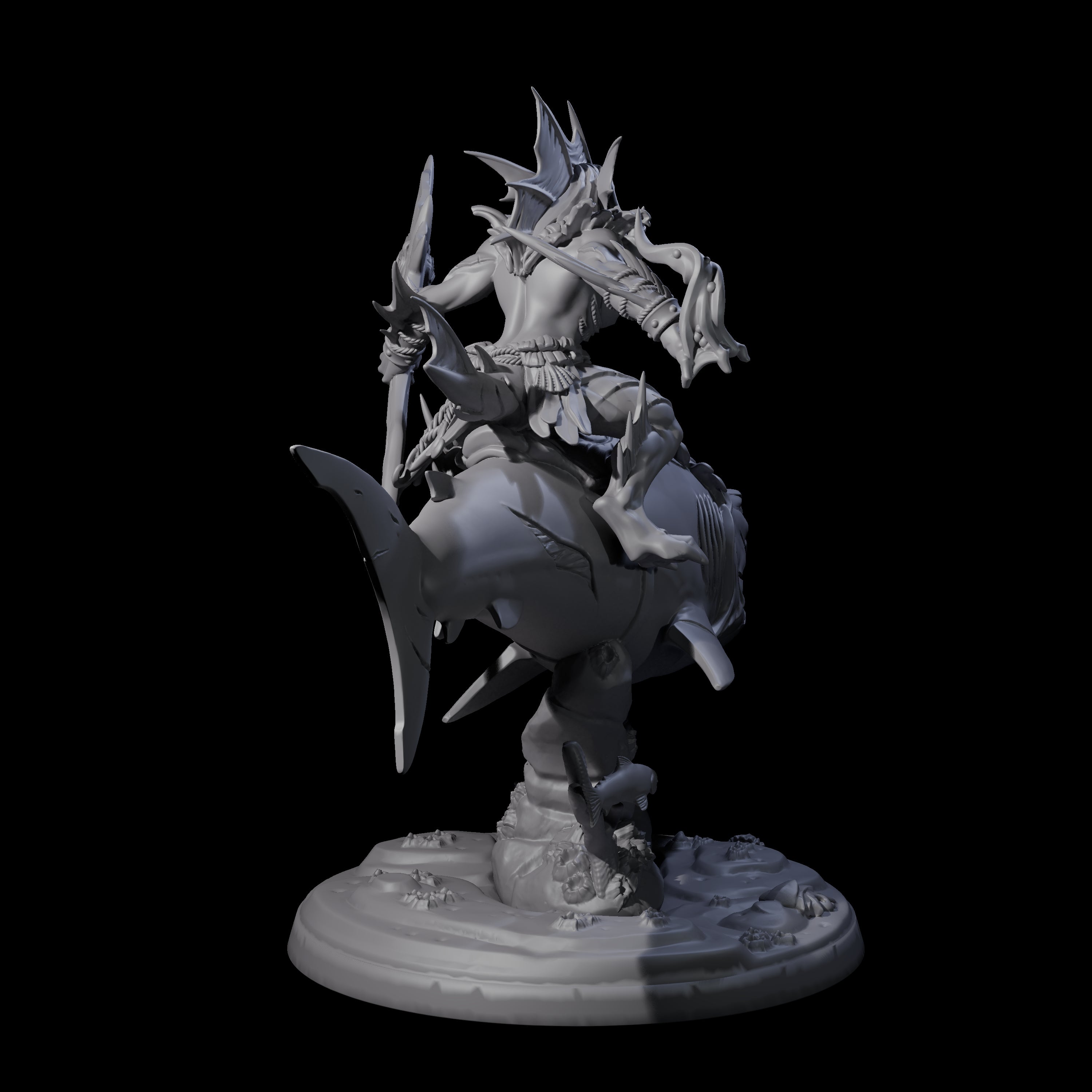 Dripping Sahuagin Warrior riding Shark D Miniature for Dungeons and Dragons, Pathfinder or other TTRPGs