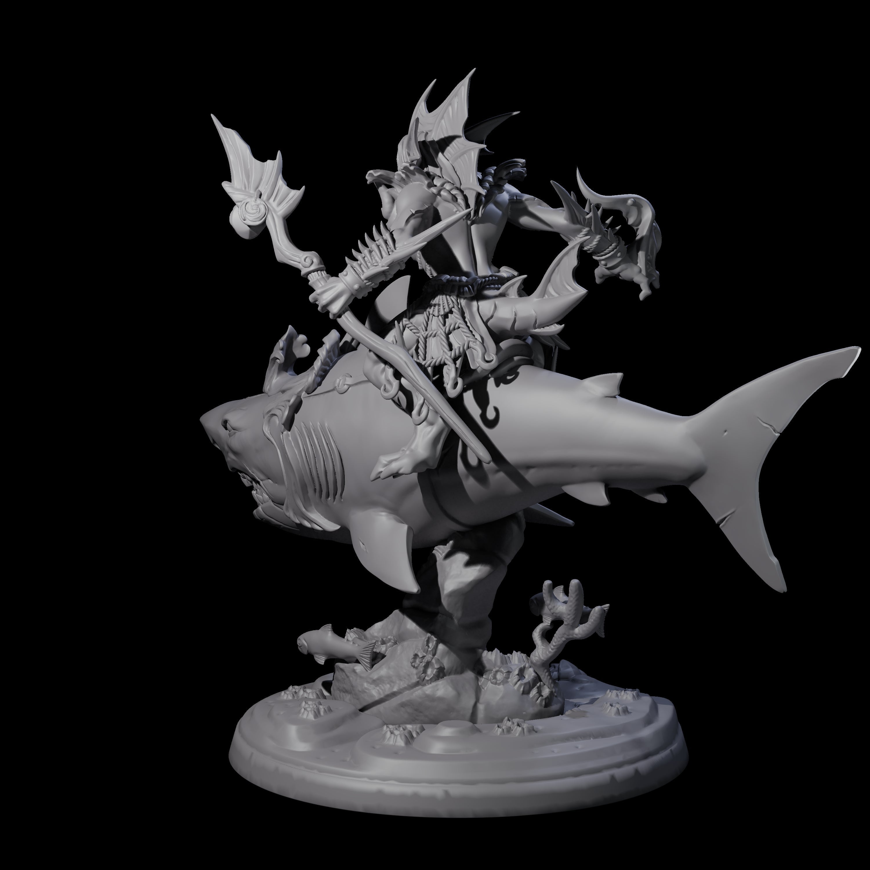 Dripping Sahuagin Warrior riding Shark D Miniature for Dungeons and Dragons, Pathfinder or other TTRPGs