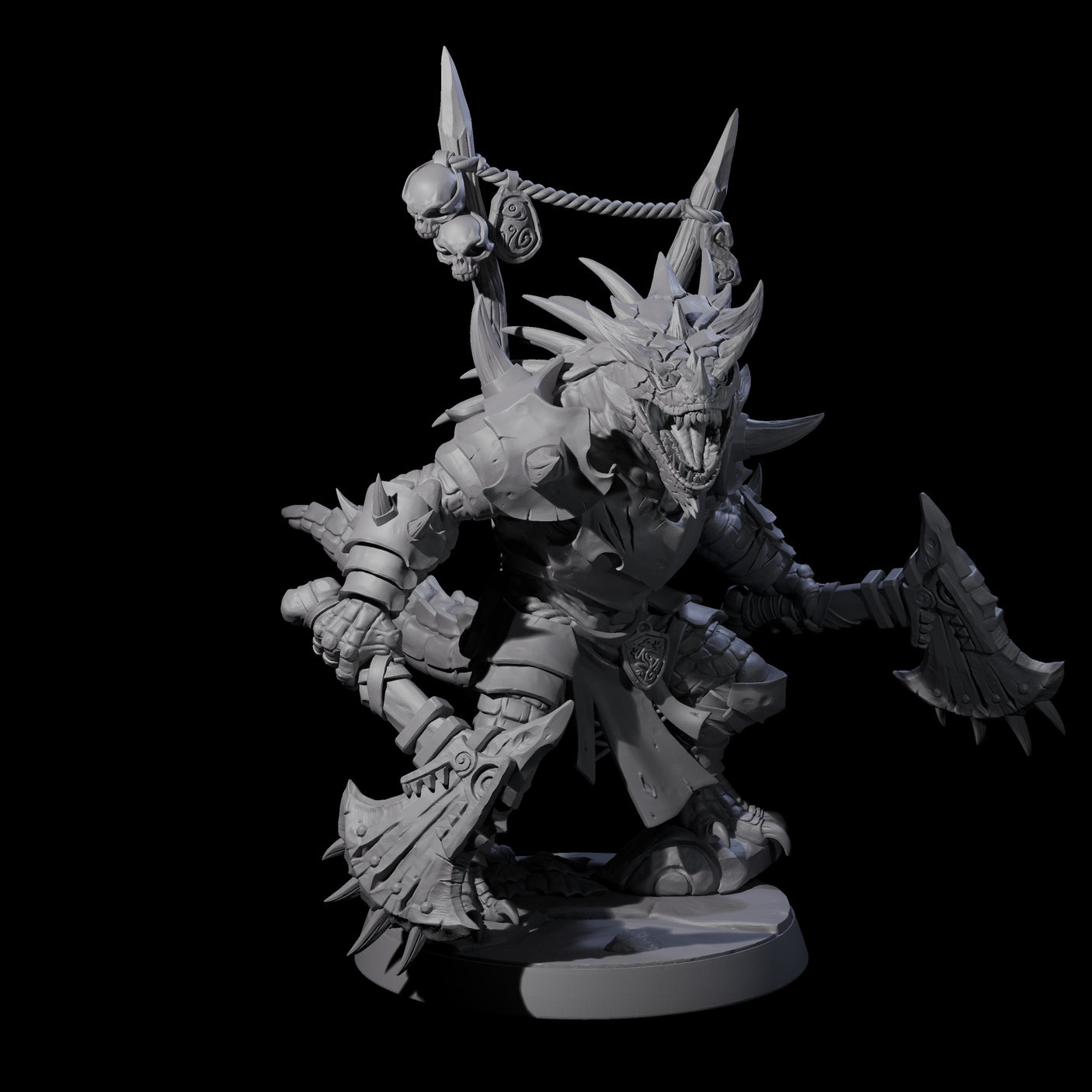 Duel Axe Lizardfolk Warrior Miniature for Dungeons and Dragons, Pathfinder or other TTRPGs
