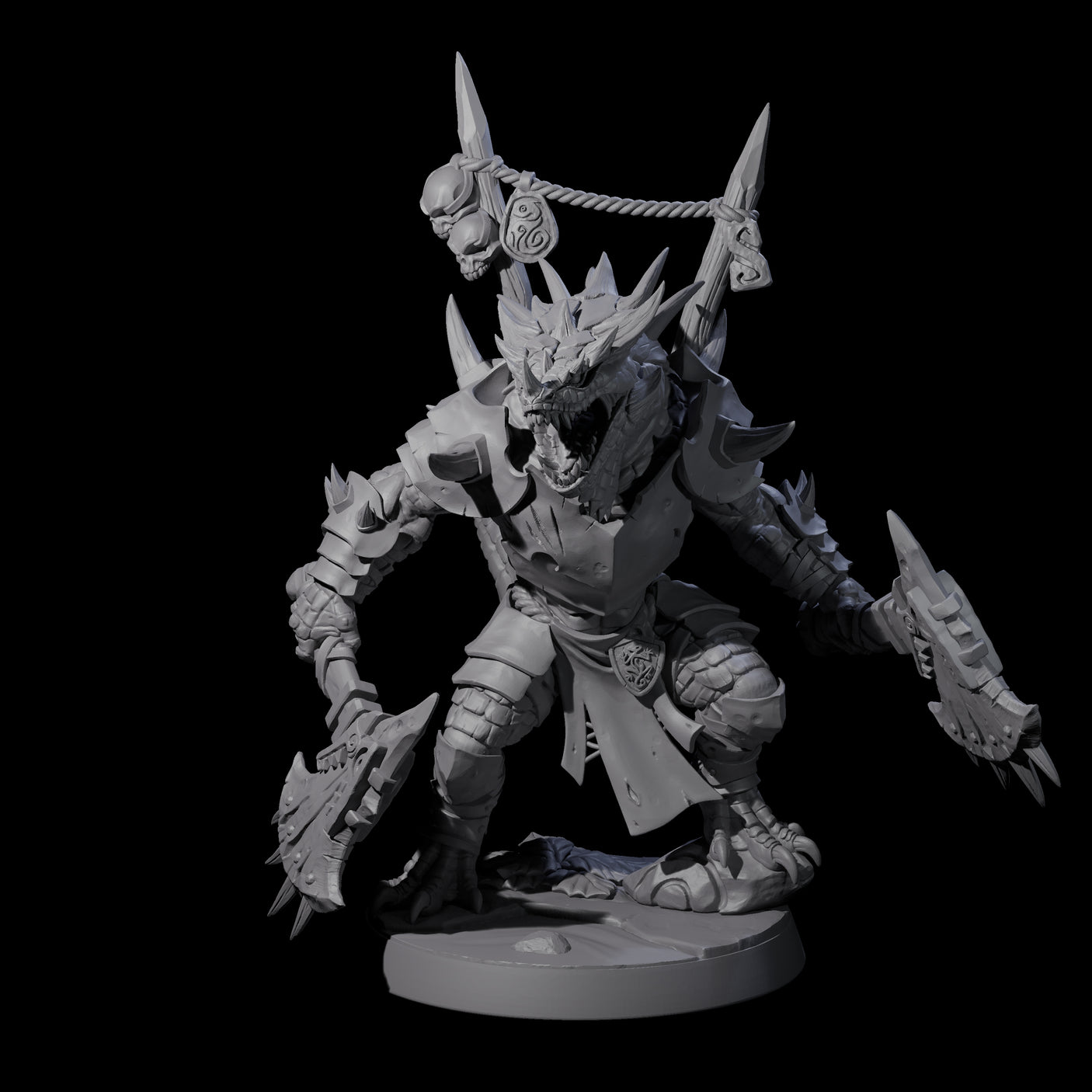 Duel Axe Lizardfolk Warrior Miniature for Dungeons and Dragons, Pathfinder or other TTRPGs