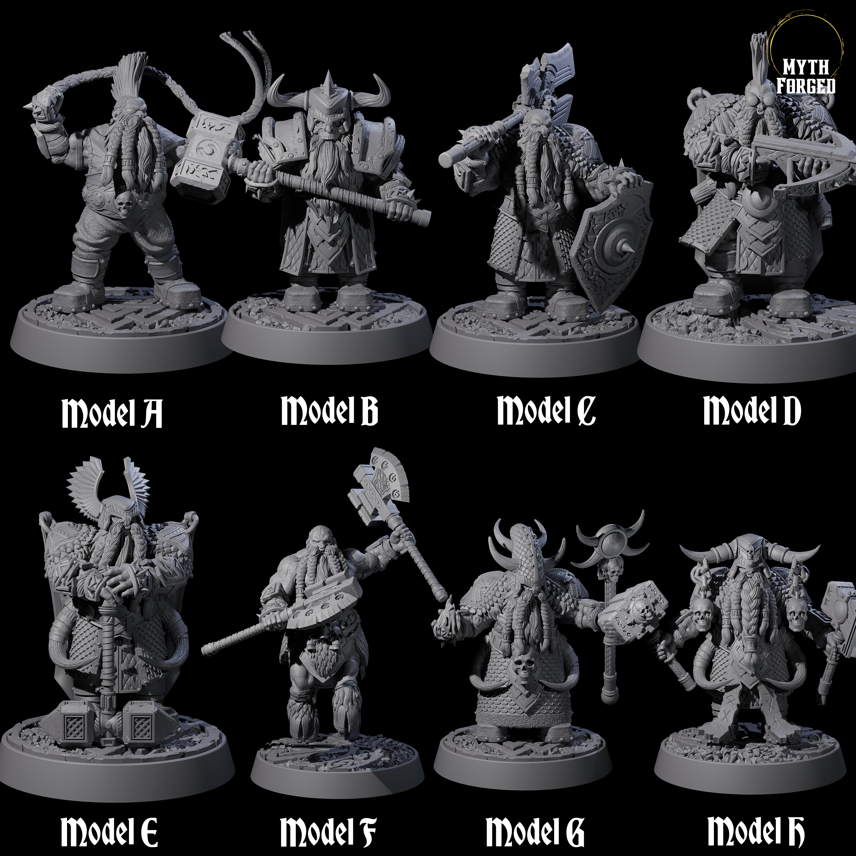 Dwarf Death Paladins Miniature for Dungeons and Dragons, Pathfinder or other TTRPGs