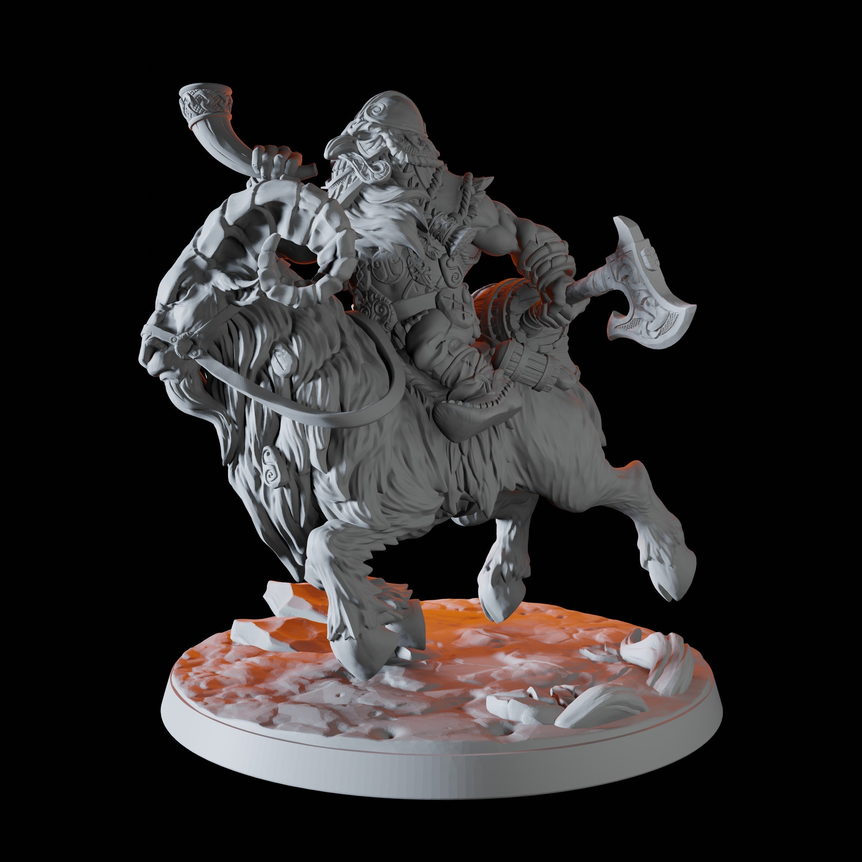 Dwarf on Giant Ram Miniatures for Dungeons and Dragons - Myth Forged