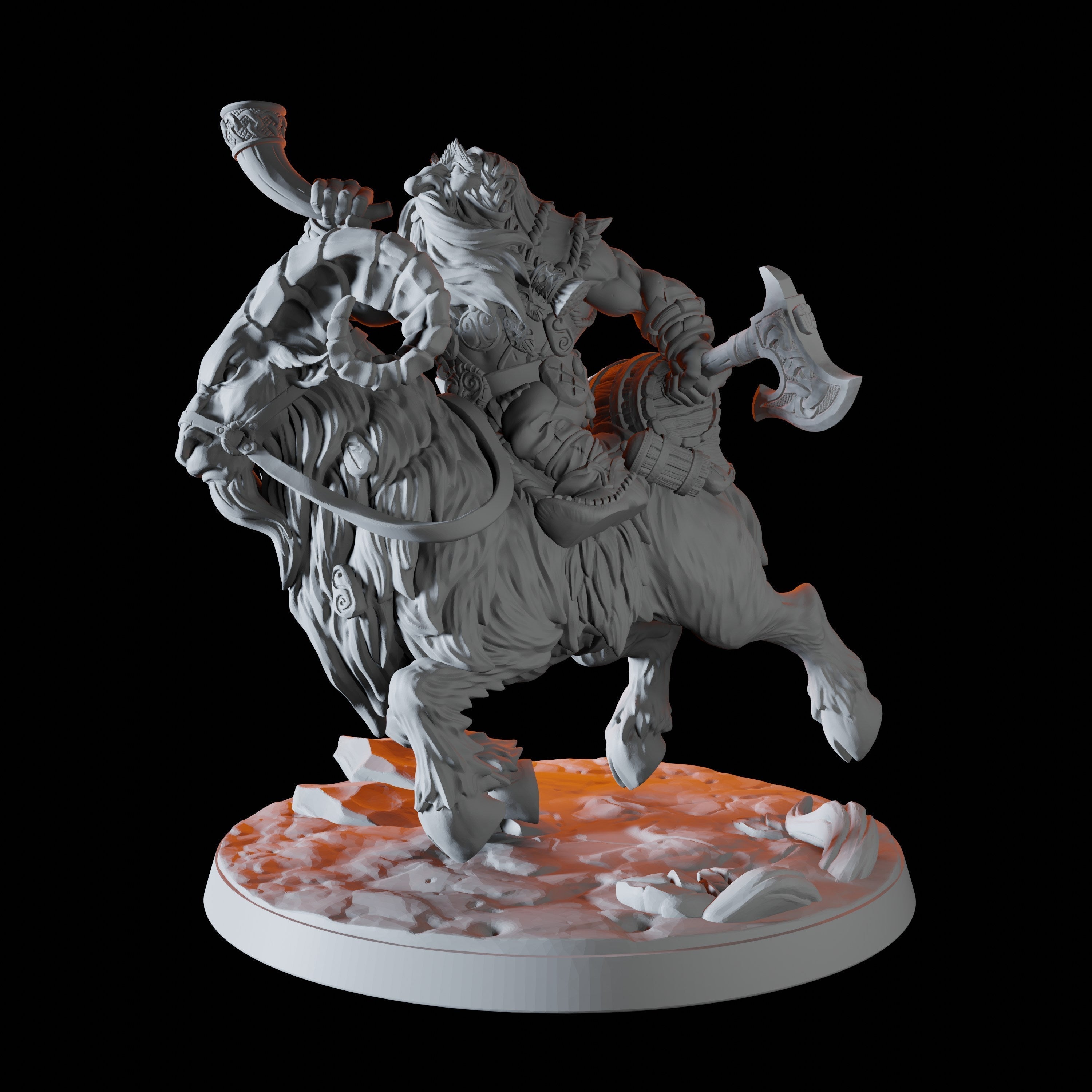 Dwarf on Giant Ram Miniatures for Dungeons and Dragons - Myth Forged