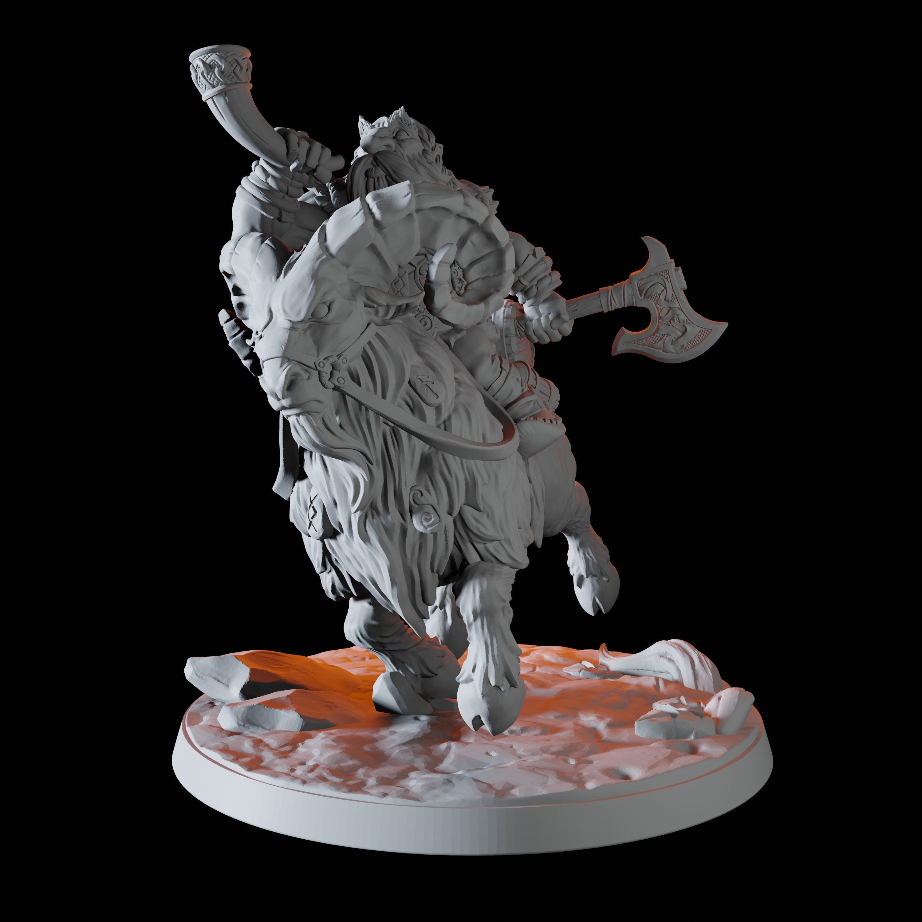 Dwarf on Giant Ram Miniatures for Dungeons and Dragons - Myth Forged