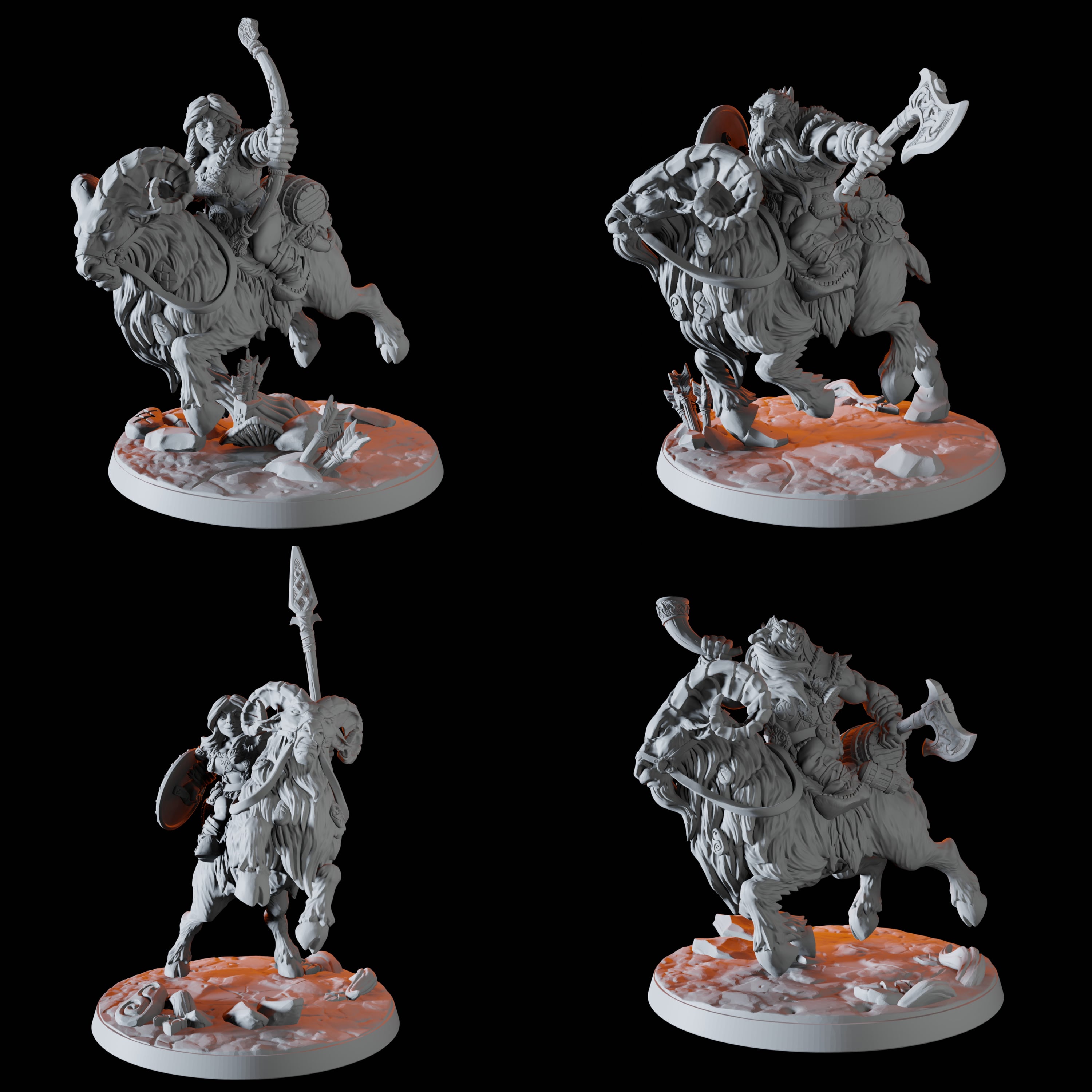 Dwarf on Giant Ram Miniatures for Dungeons and Dragons - Myth Forged