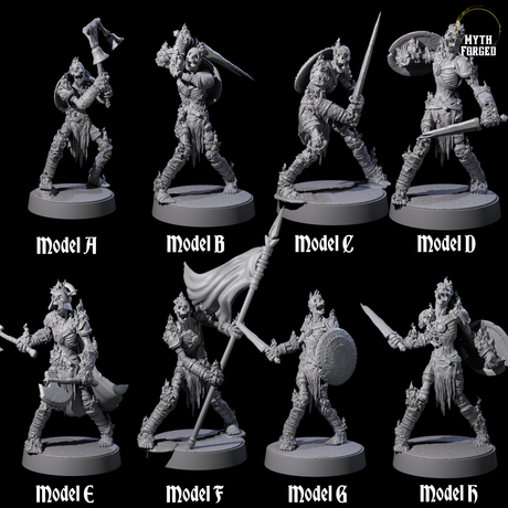 Eight Ablaze Skeleton Thralls Miniature for Dungeons and Dragons, Pathfinder or other TTRPGs