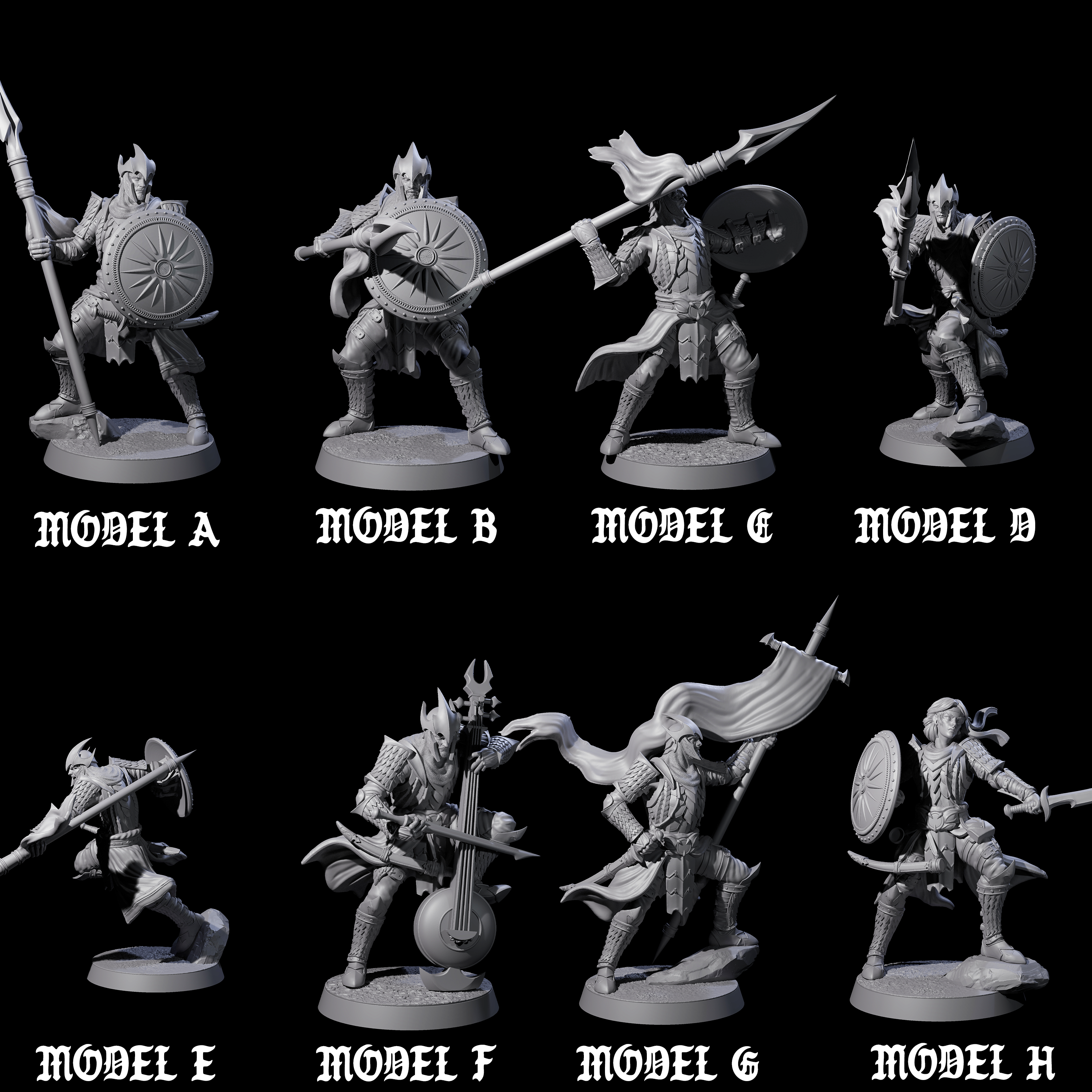 Eight Dragon Spearmen Miniature for Dungeons and Dragons, Pathfinder or other TTRPGs