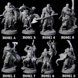 Eight Half Masked Berserkers Miniature for Dungeons and Dragons, Pathfinder or other TTRPGs