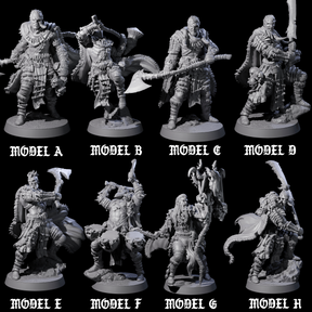 Eight Half Masked Berserkers Miniature for Dungeons and Dragons, Pathfinder or other TTRPGs
