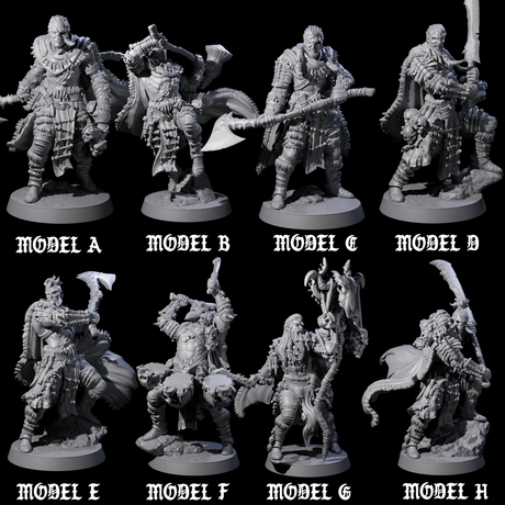 Eight Half Masked Berserkers Miniature for Dungeons and Dragons, Pathfinder or other TTRPGs