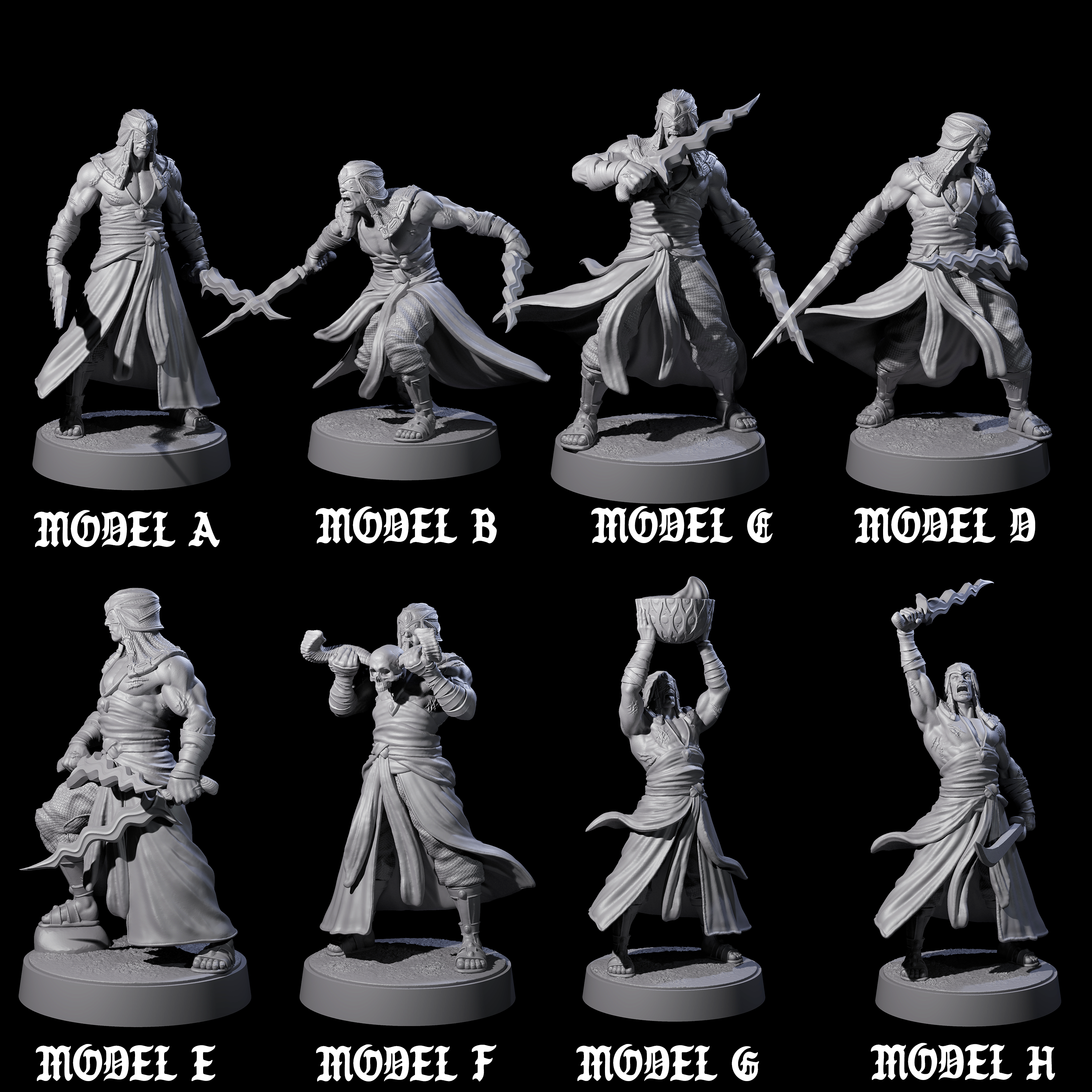 Eight Muscled Death Cultists Miniature for Dungeons and Dragons, Pathfinder or other TTRPGs