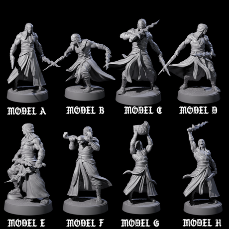 Eight Muscled Death Cultists Miniature for Dungeons and Dragons, Pathfinder or other TTRPGs