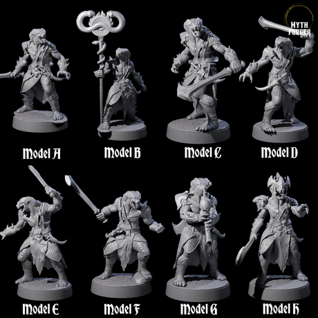 Eight Muscular Yuan-ti Warriors Miniature for Dungeons and Dragons, Pathfinder or other TTRPGs