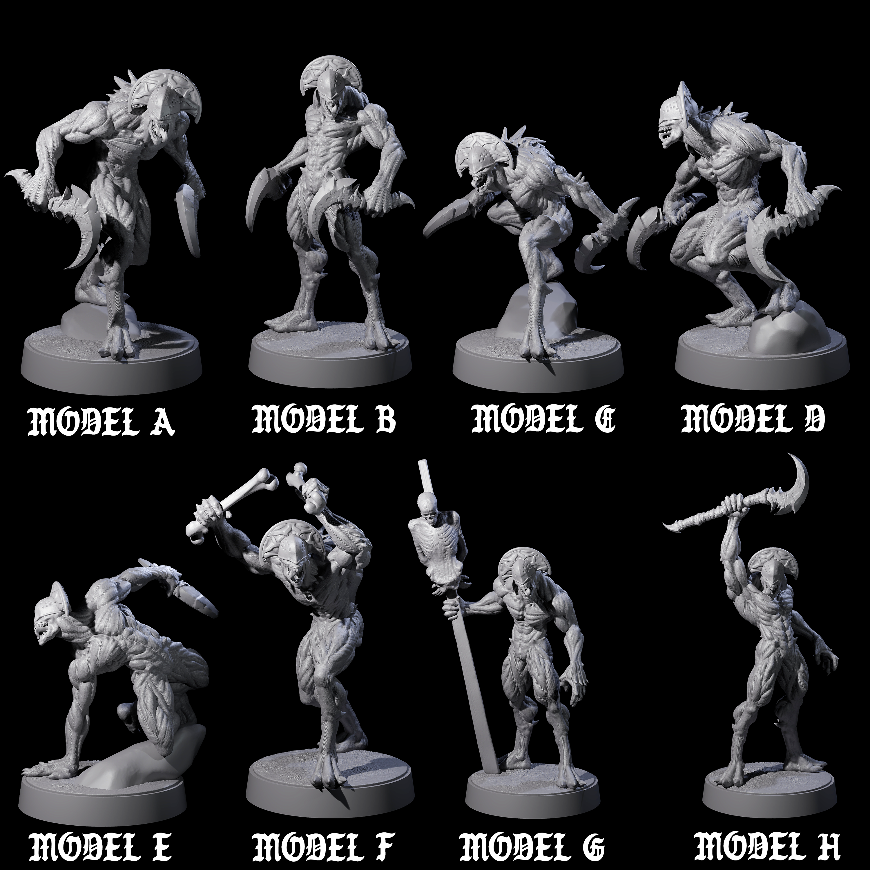 Eight Sinuous Babaus Miniature for Dungeons and Dragons, Pathfinder or other TTRPGs