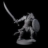 Eight Swinging Dragonborn Flameblades Miniature for Dungeons and Dragons, Pathfinder or other TTRPGs