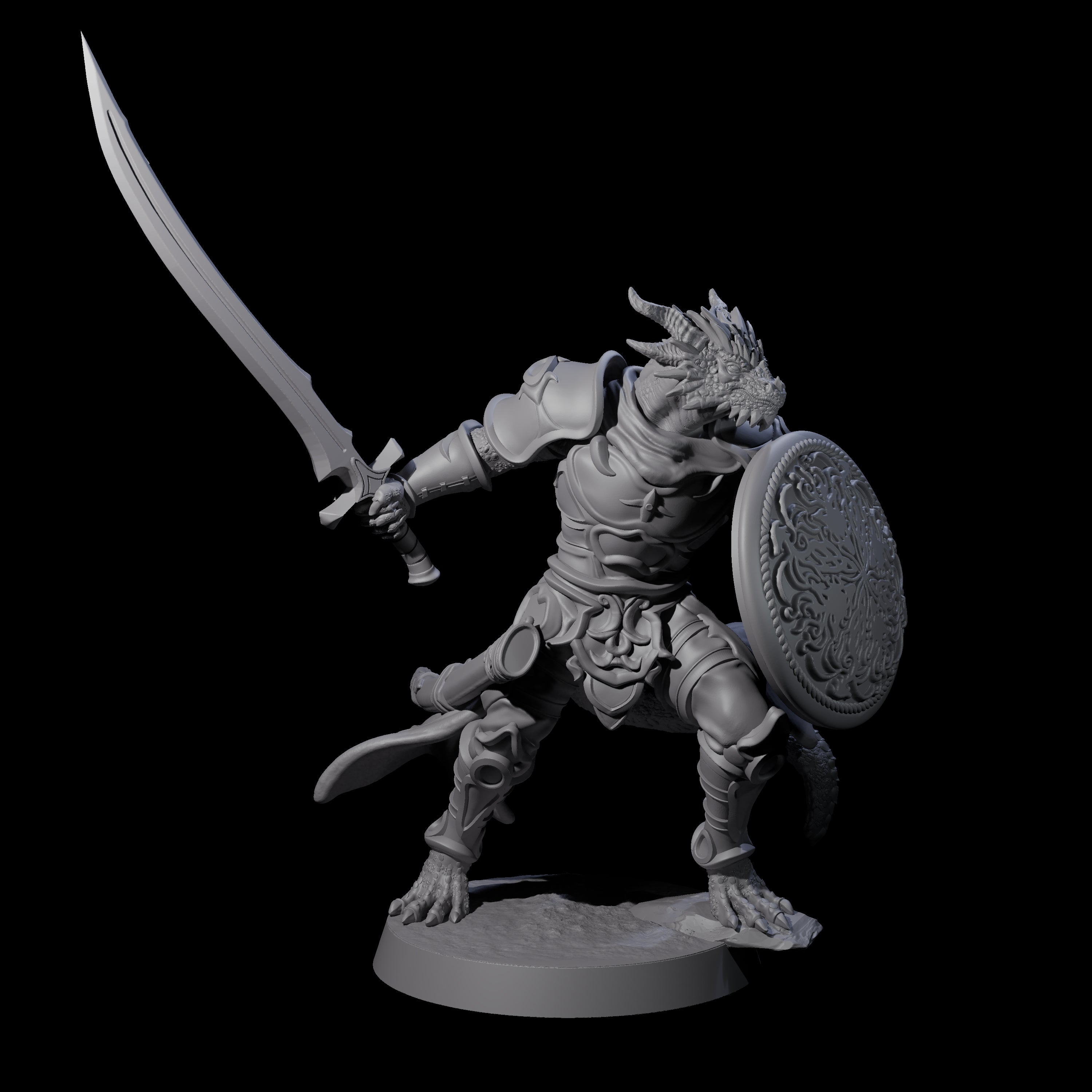 Eight Swinging Dragonborn Flameblades Miniature for Dungeons and Dragons, Pathfinder or other TTRPGs