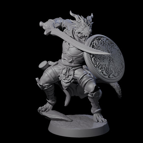 Eight Swinging Dragonborn Flameblades Miniature for Dungeons and Dragons, Pathfinder or other TTRPGs