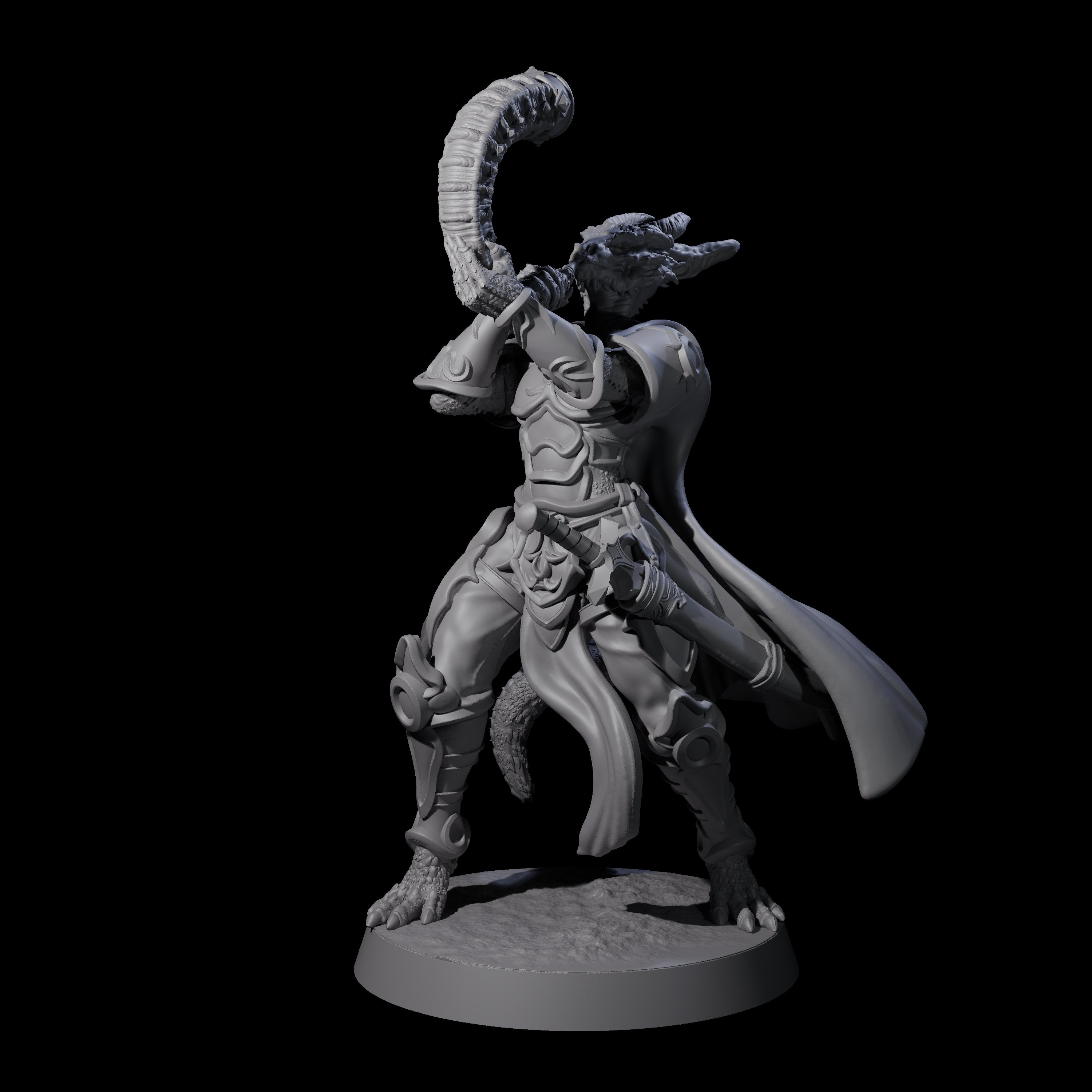 Eight Swinging Dragonborn Flameblades Miniature for Dungeons and Dragons, Pathfinder or other TTRPGs
