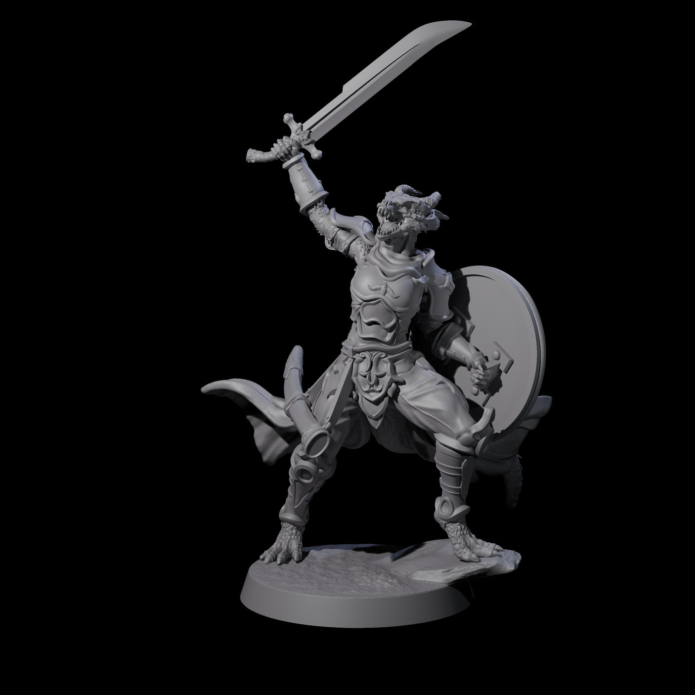 Eight Swinging Dragonborn Flameblades Miniature for Dungeons and Dragons, Pathfinder or other TTRPGs