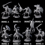 Eight Swinging Dragonborn Flameblades Miniature for Dungeons and Dragons, Pathfinder or other TTRPGs