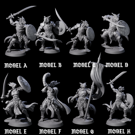 Eight Swinging Dragonborn Flameblades Miniature for Dungeons and Dragons, Pathfinder or other TTRPGs