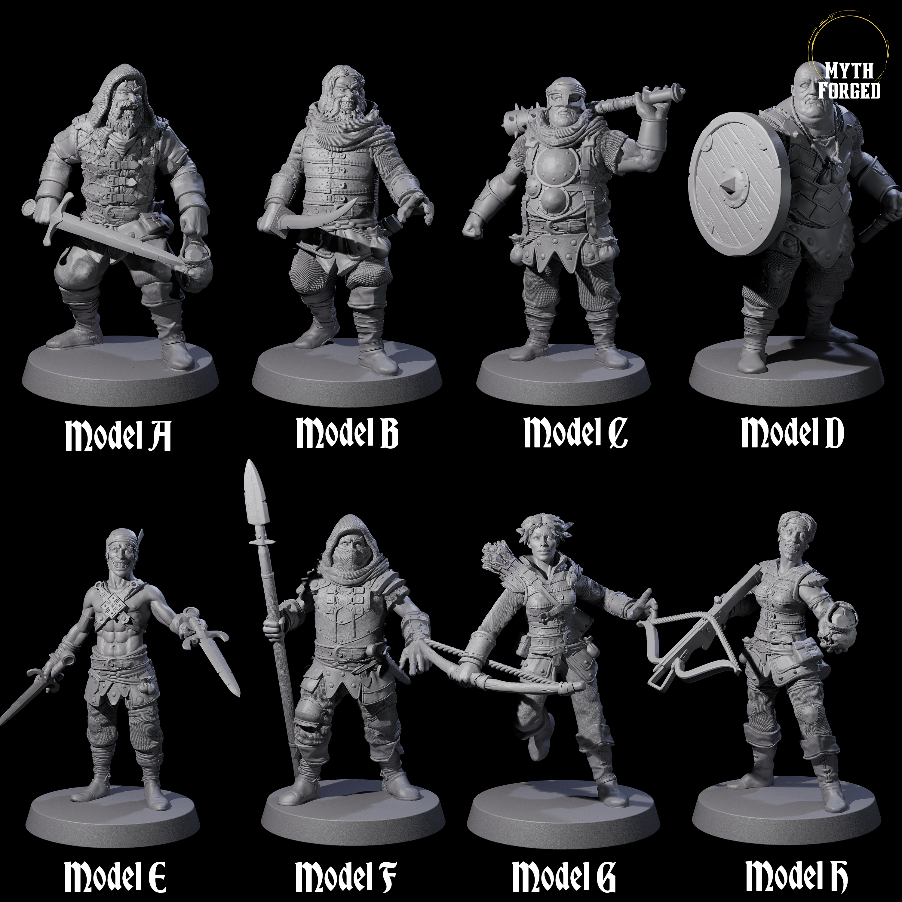Eight Toothy Bandits Miniature for Dungeons and Dragons, Pathfinder or other TTRPGs