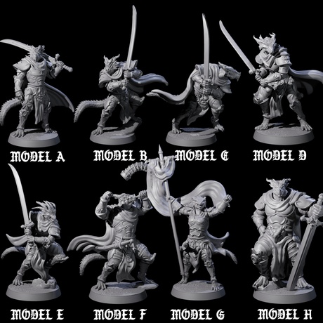 Eight Valiant Dragonborn Crusaders Miniature for Dungeons and Dragons, Pathfinder or other TTRPGs