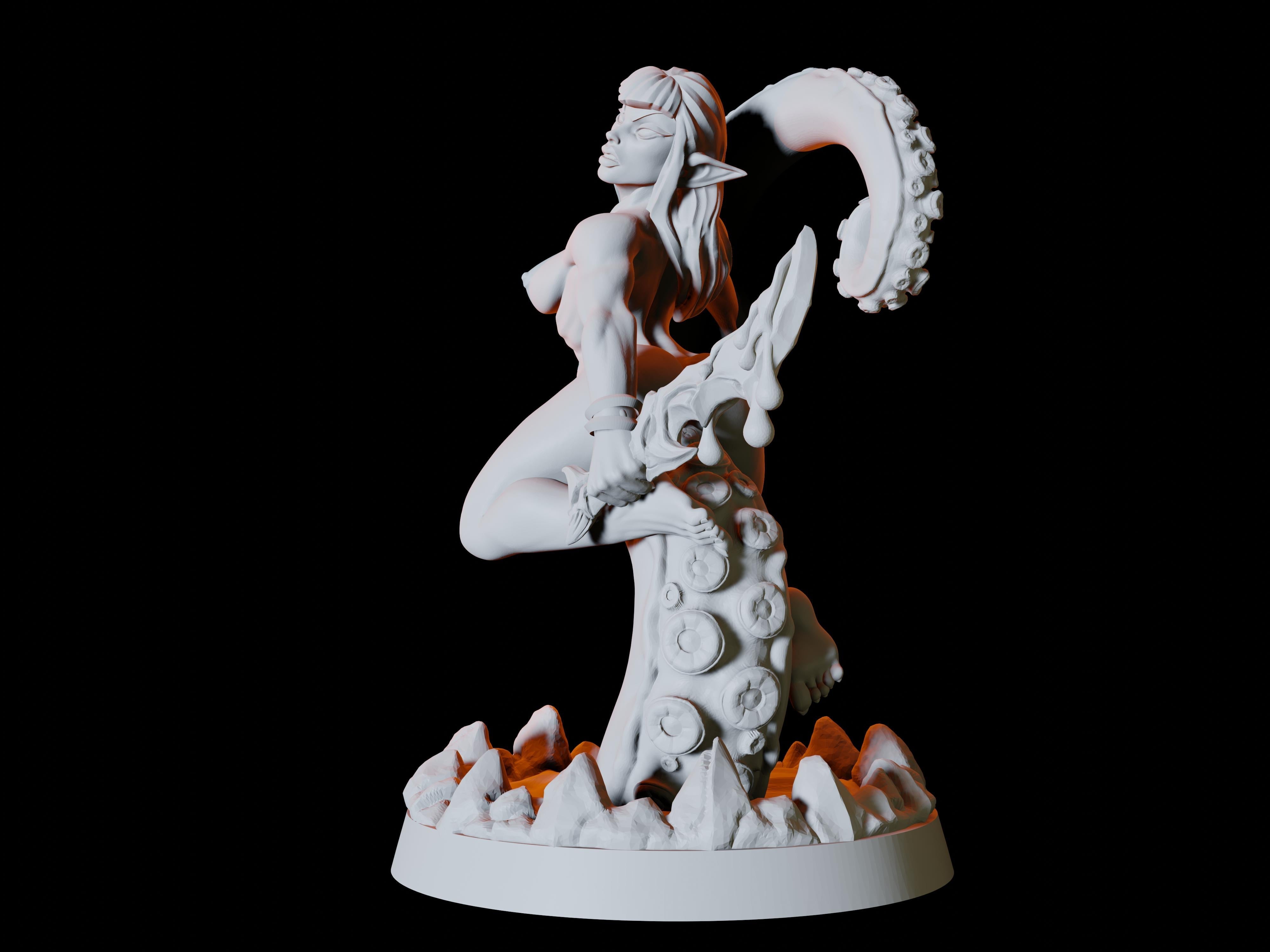 Elf On A Tentacle Pinup Miniature for Dungeons and Dragons - Myth Forged