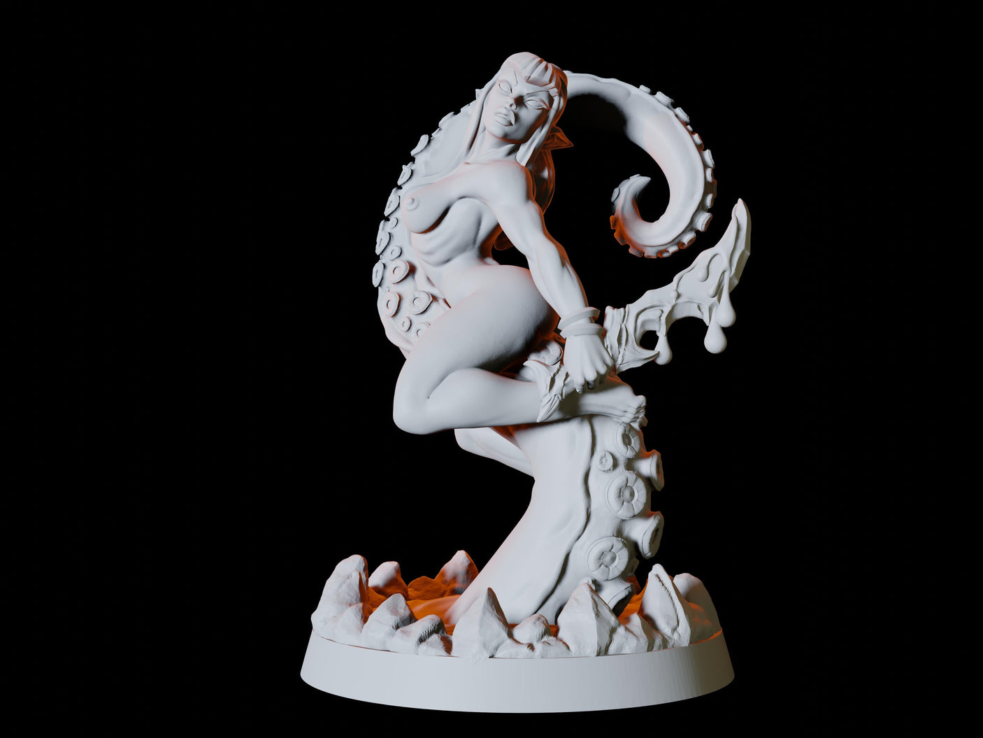 Elf on Tentacle Pin-up Miniature for Dungeons and Dragons, Pathfinder or other TTRPGs
