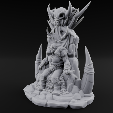 Enthroned Orc Warlord Miniature for Dungeons and Dragons, Pathfinder or other TTRPGs