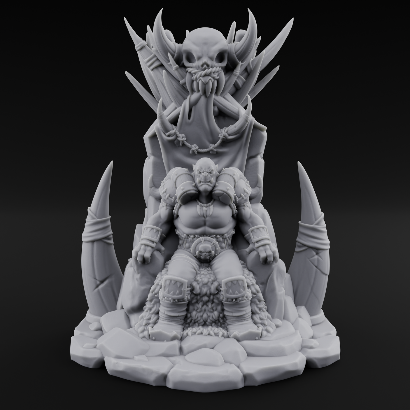 Enthroned Orc Warlord Miniature for Dungeons and Dragons, Pathfinder or other TTRPGs