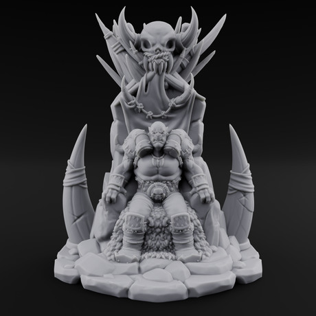 Enthroned Orc Warlord Miniature for Dungeons and Dragons, Pathfinder or other TTRPGs