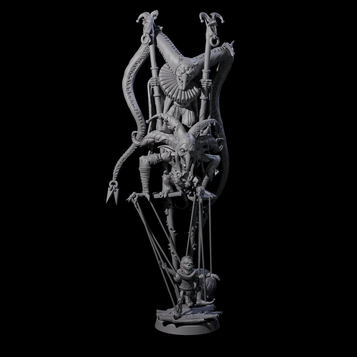 Evil Puppeteering Jesters Miniature for Dungeons and Dragons, Pathfinder or other TTRPGs