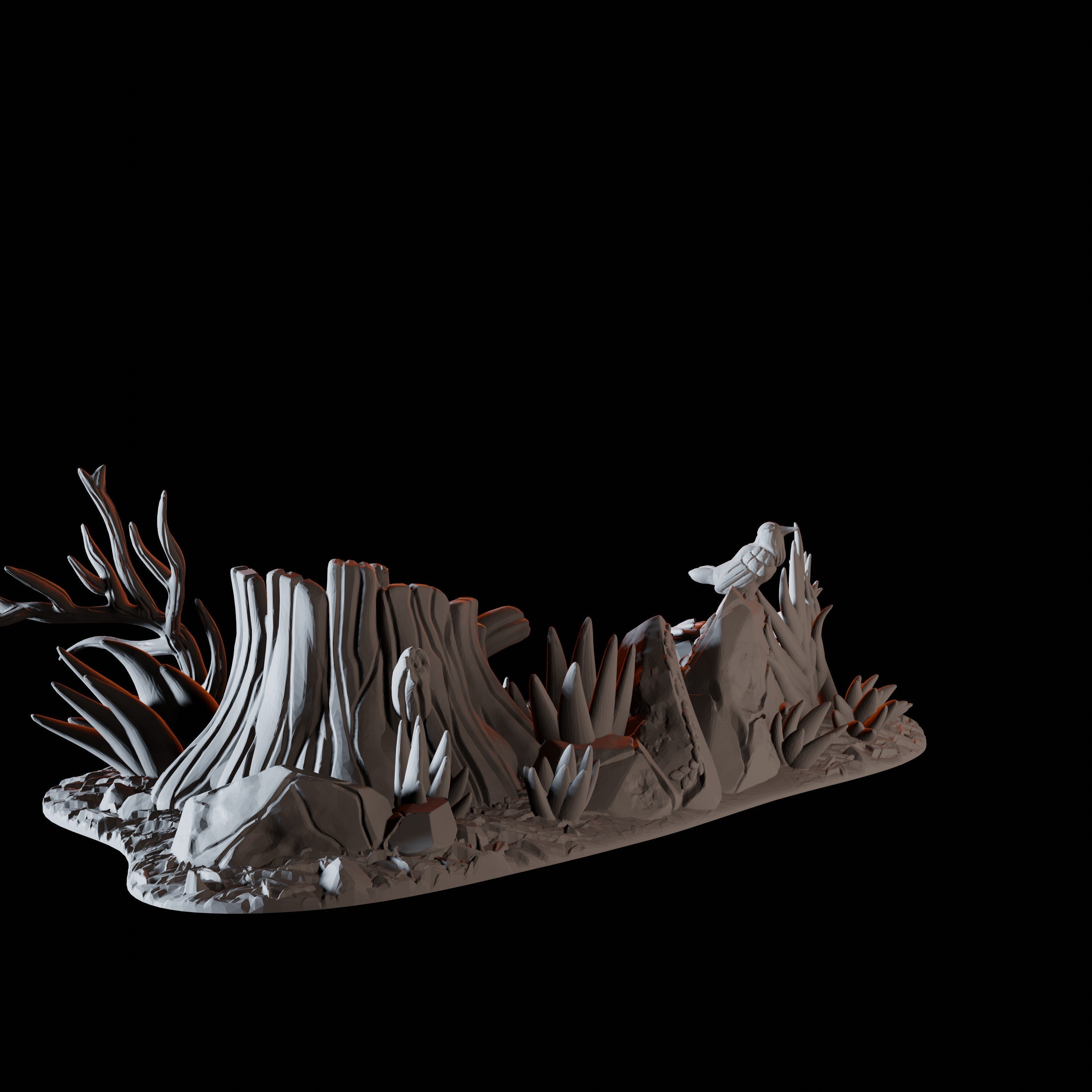 Fallen Tree with Birds - Forest Scatter Terrain Miniature for Dungeons and Dragons - Myth Forged