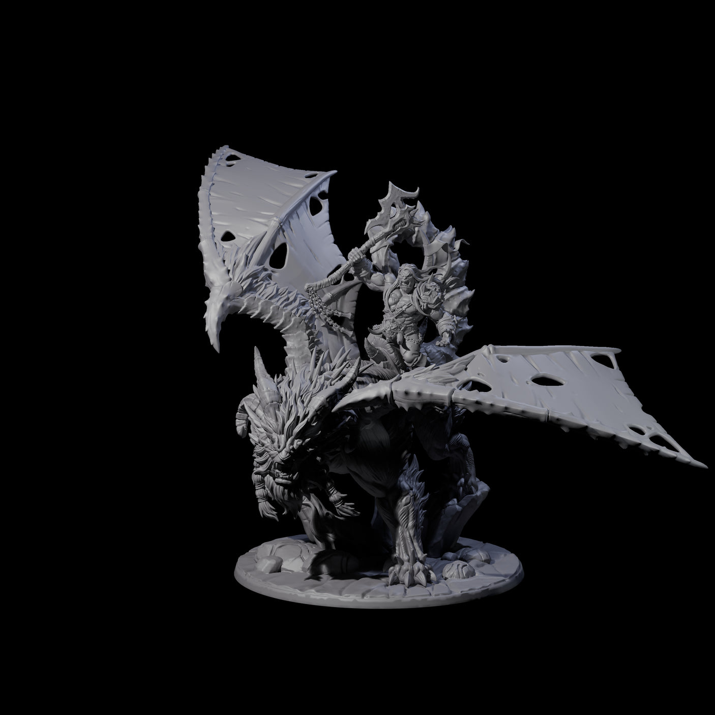 Fearsome Orc Leader Riding a Manticore Miniature for Dungeons and Dragons, Pathfinder or other TTRPGs