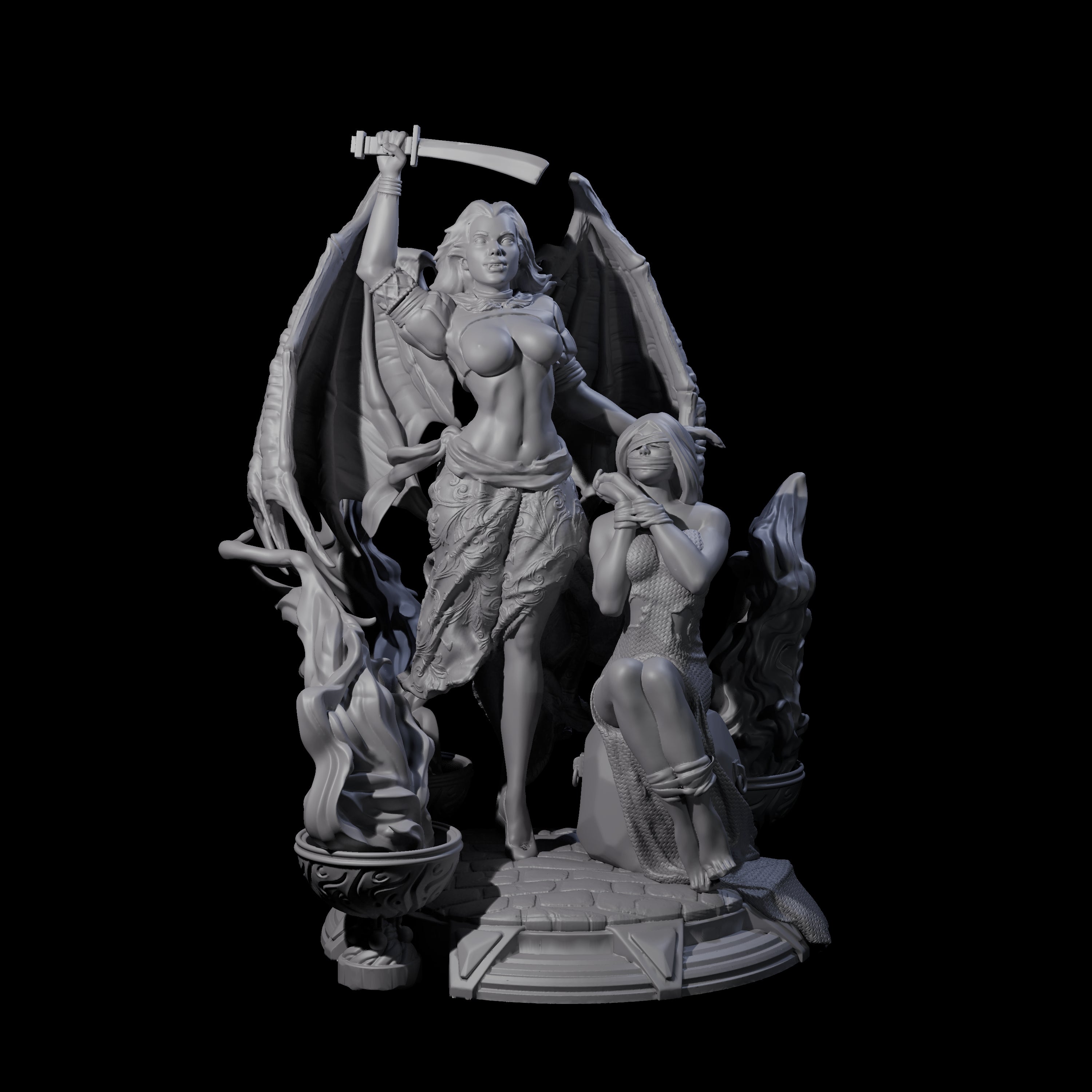 Female Vampire with Victim Miniature for Dungeons and Dragons, Pathfinder or other TTRPGs