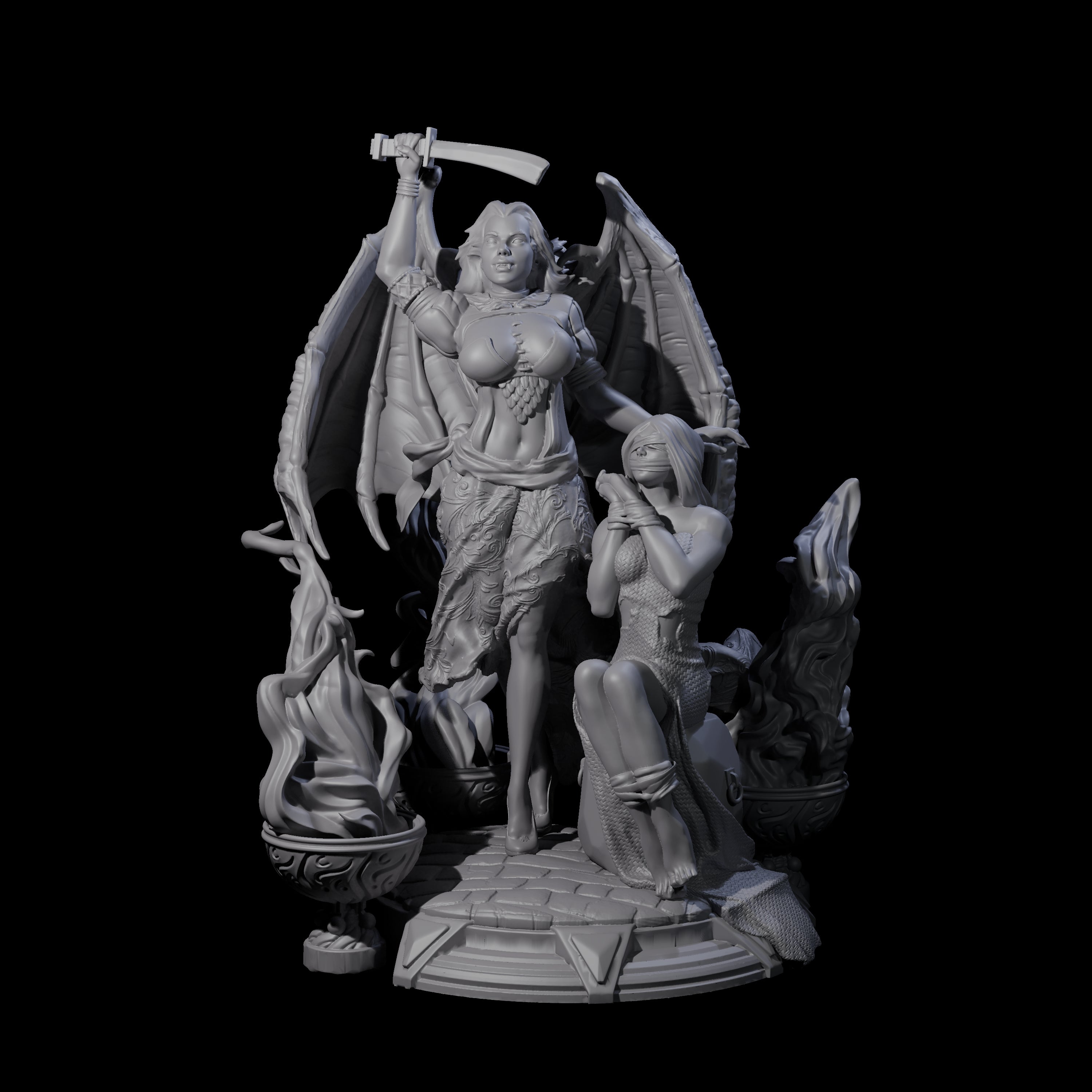 Female Vampire with Victim Miniature for Dungeons and Dragons, Pathfinder or other TTRPGs