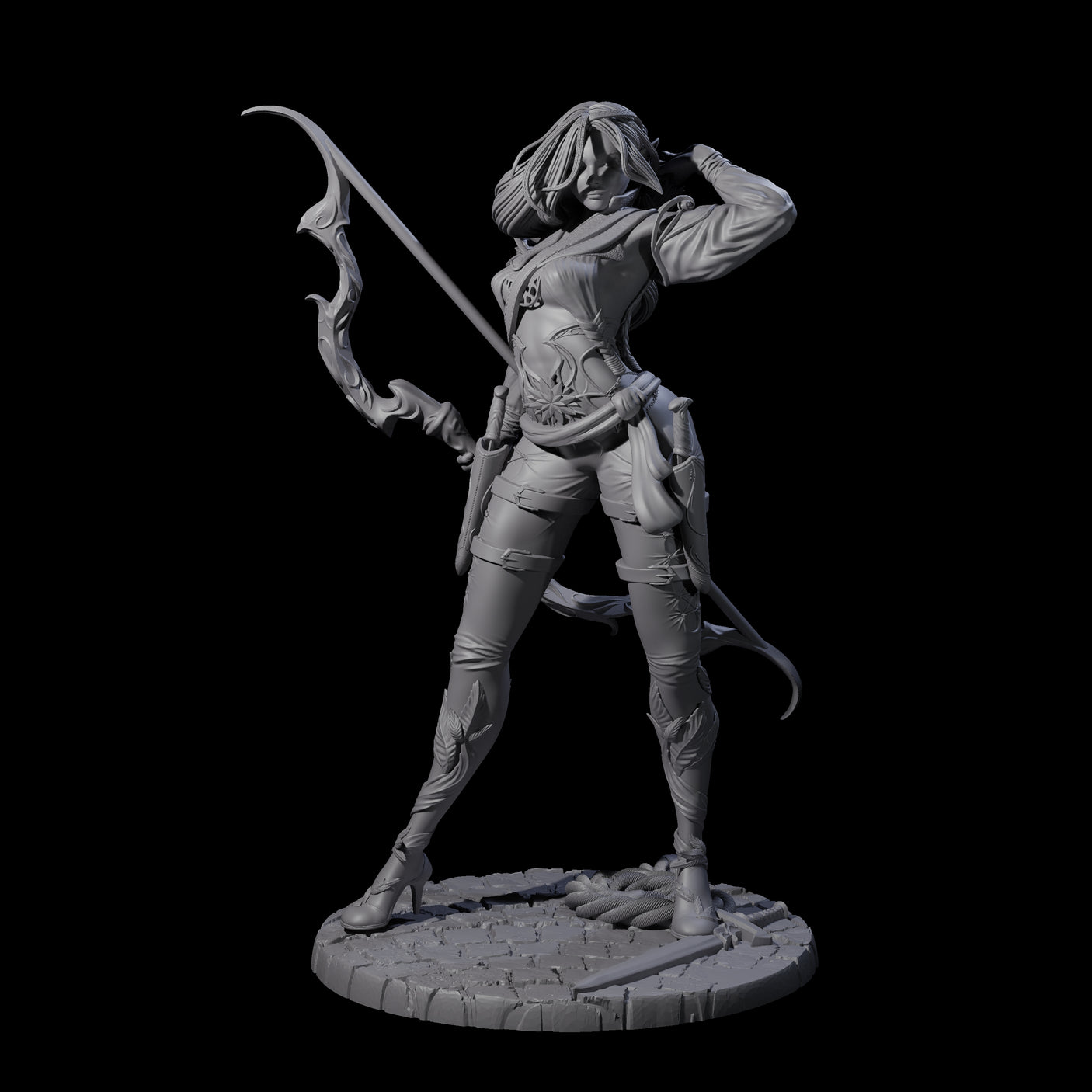 Fenn - Drawing Archer Miniature for Dungeons and Dragons, Pathfinder or other TTRPGs