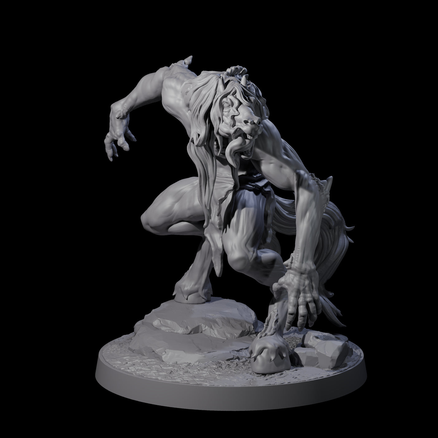 Feral Horse Troll Miniature for Dungeons and Dragons, Pathfinder or other TTRPGs