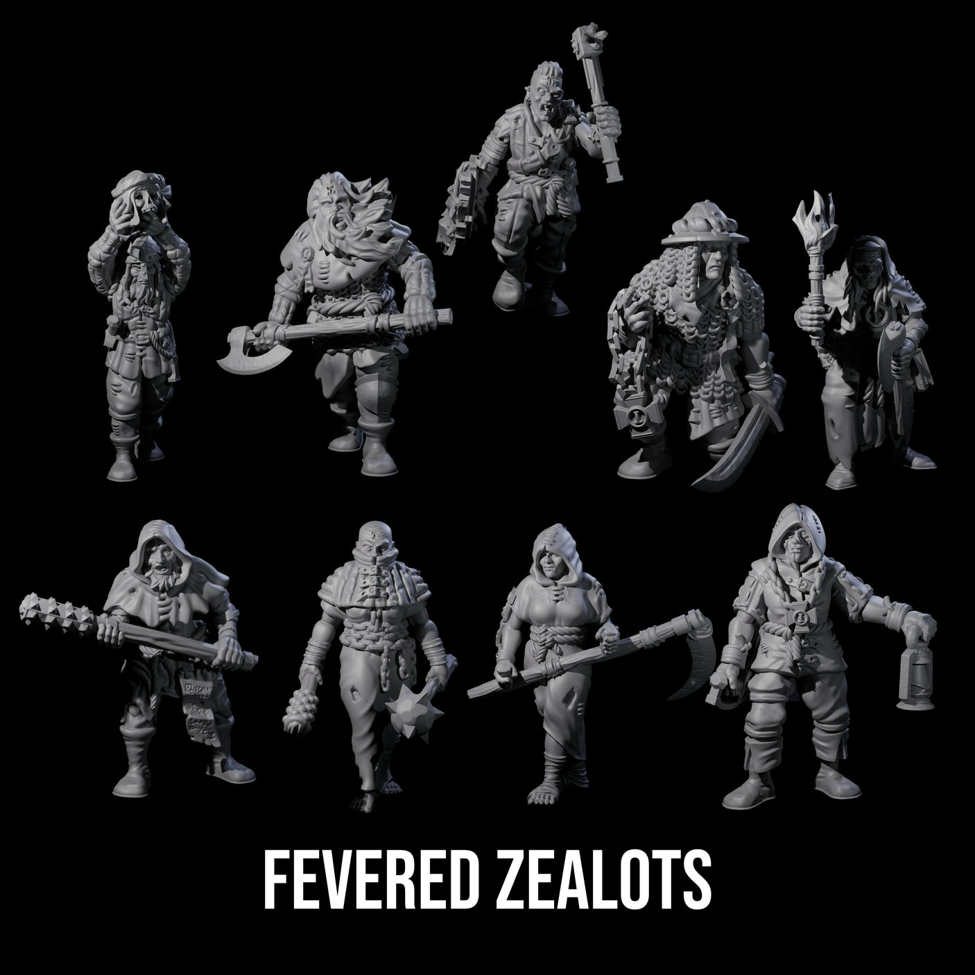 Fevered Zealots Miniature for Dungeons and Dragons, Pathfinder or other TTRPGs
