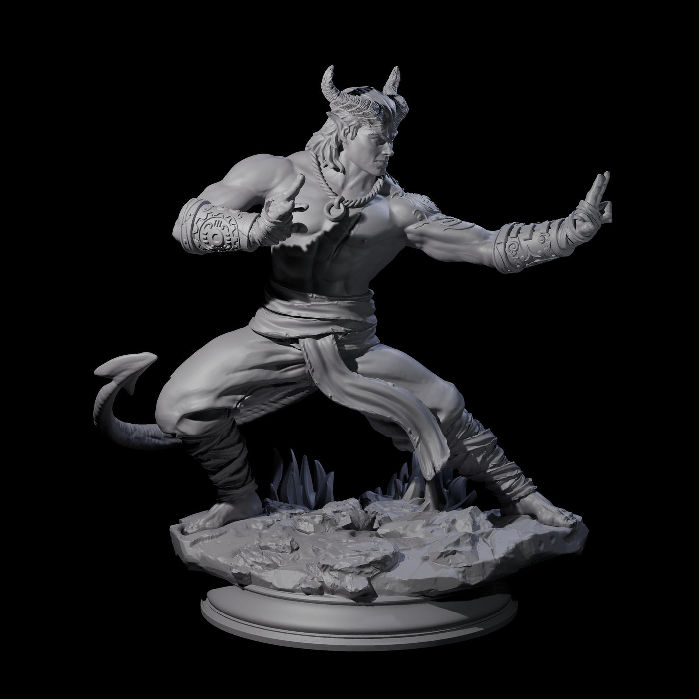 Fierce Tiefling Monk Miniature for Dungeons and Dragons, Pathfinder or other TTRPGs